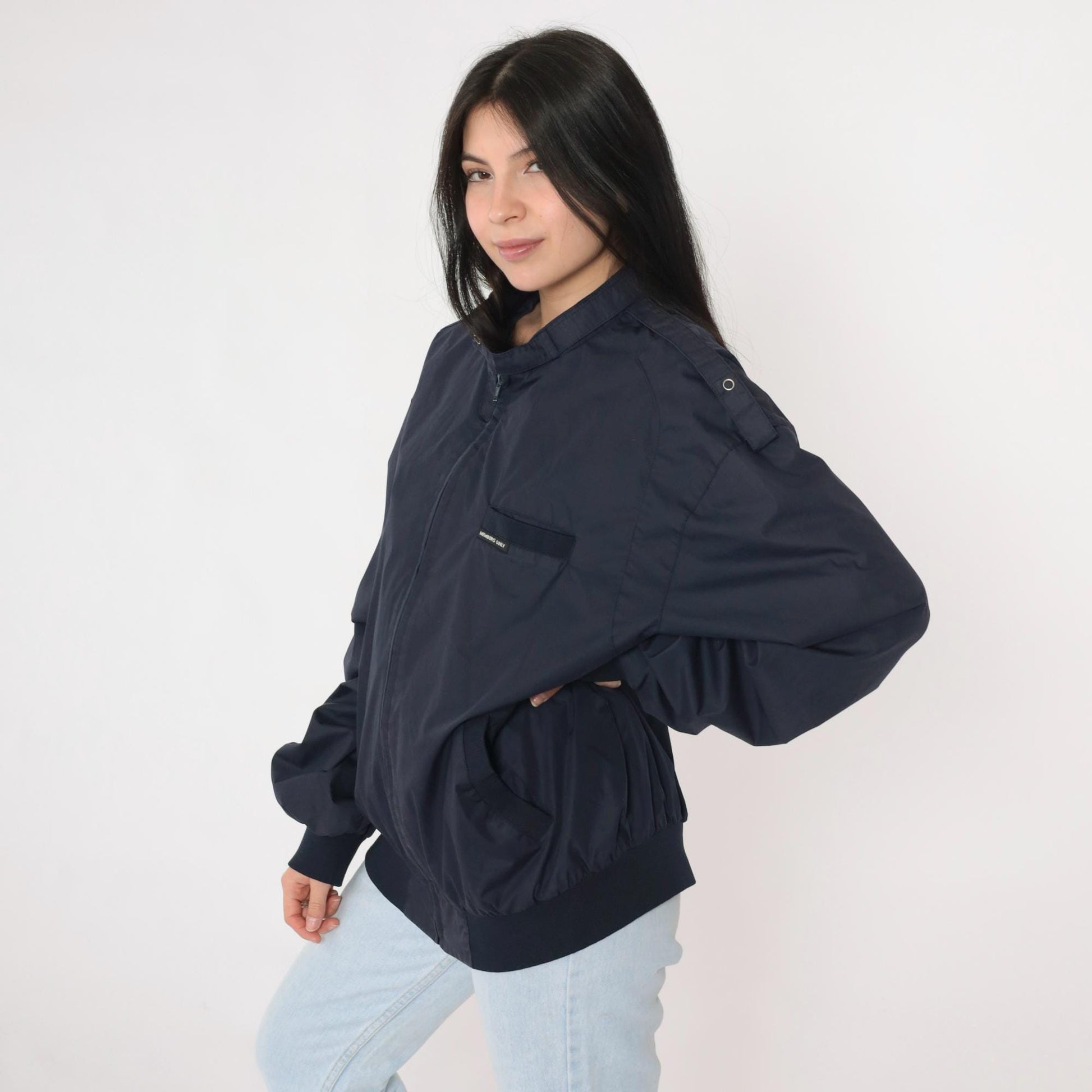 90s Members Only Navy Bomber Jacket Zip Windbreaker Epaulette Extra Large