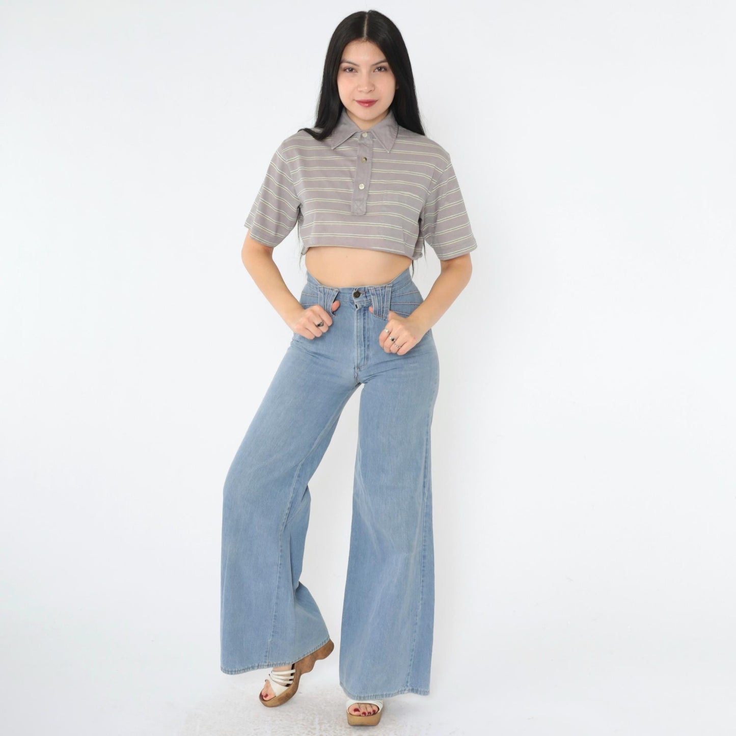 90s Christian Dior Polo Shirt Grey Striped Crop Top Small S
