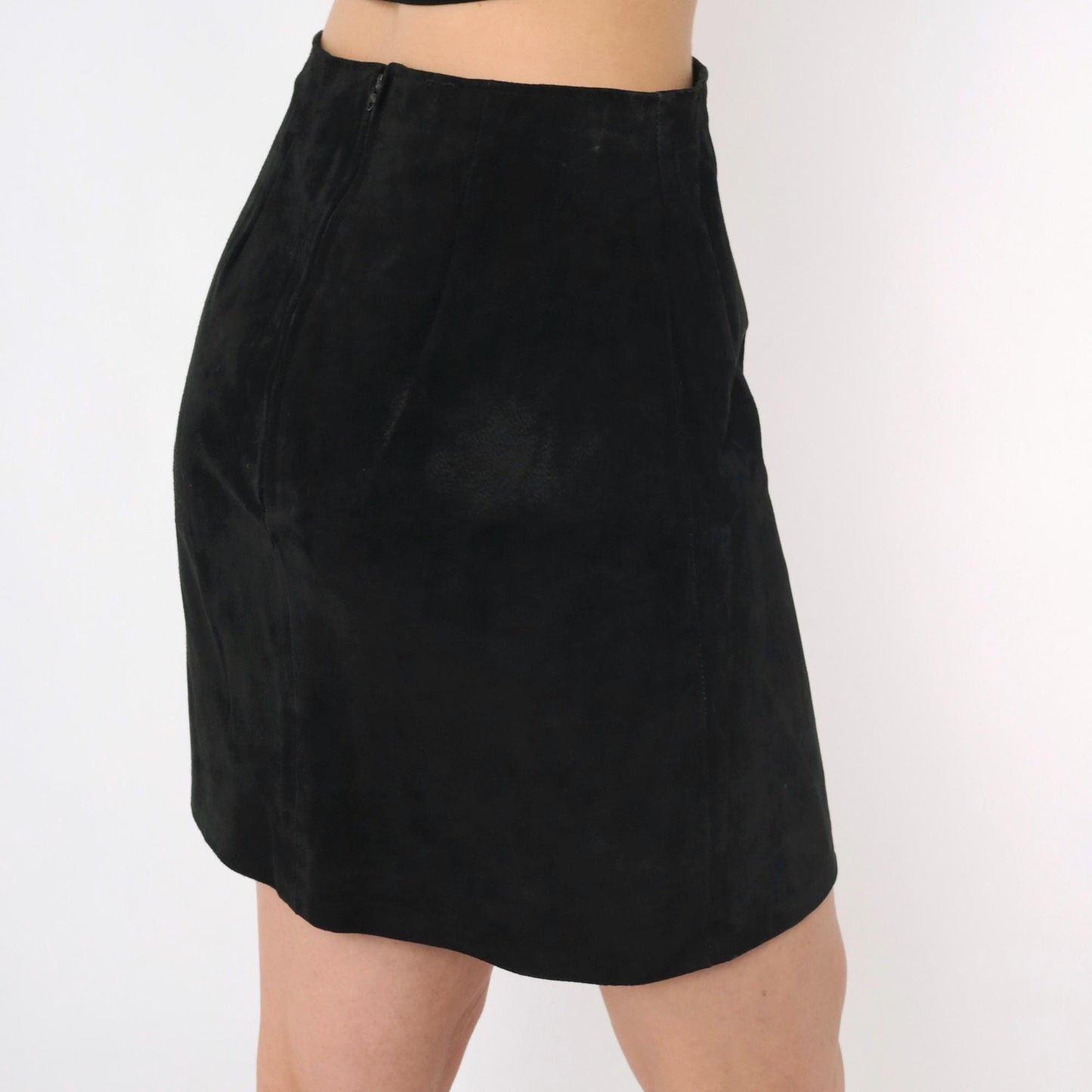 90s Contempo Casuals Black Suede Mini Skirt High Waist Pencil Small S