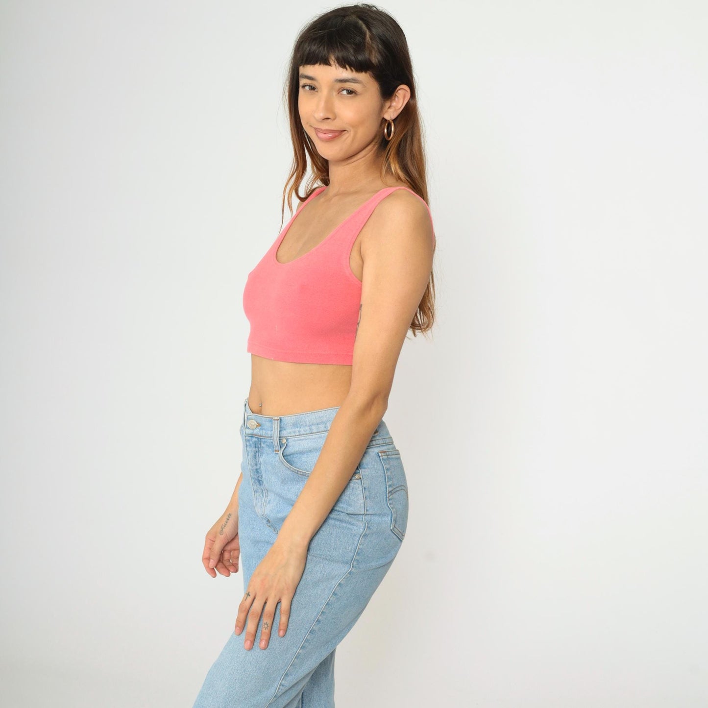80s Express Pink Crop Tank Top Scoop Neck Bodycon Small