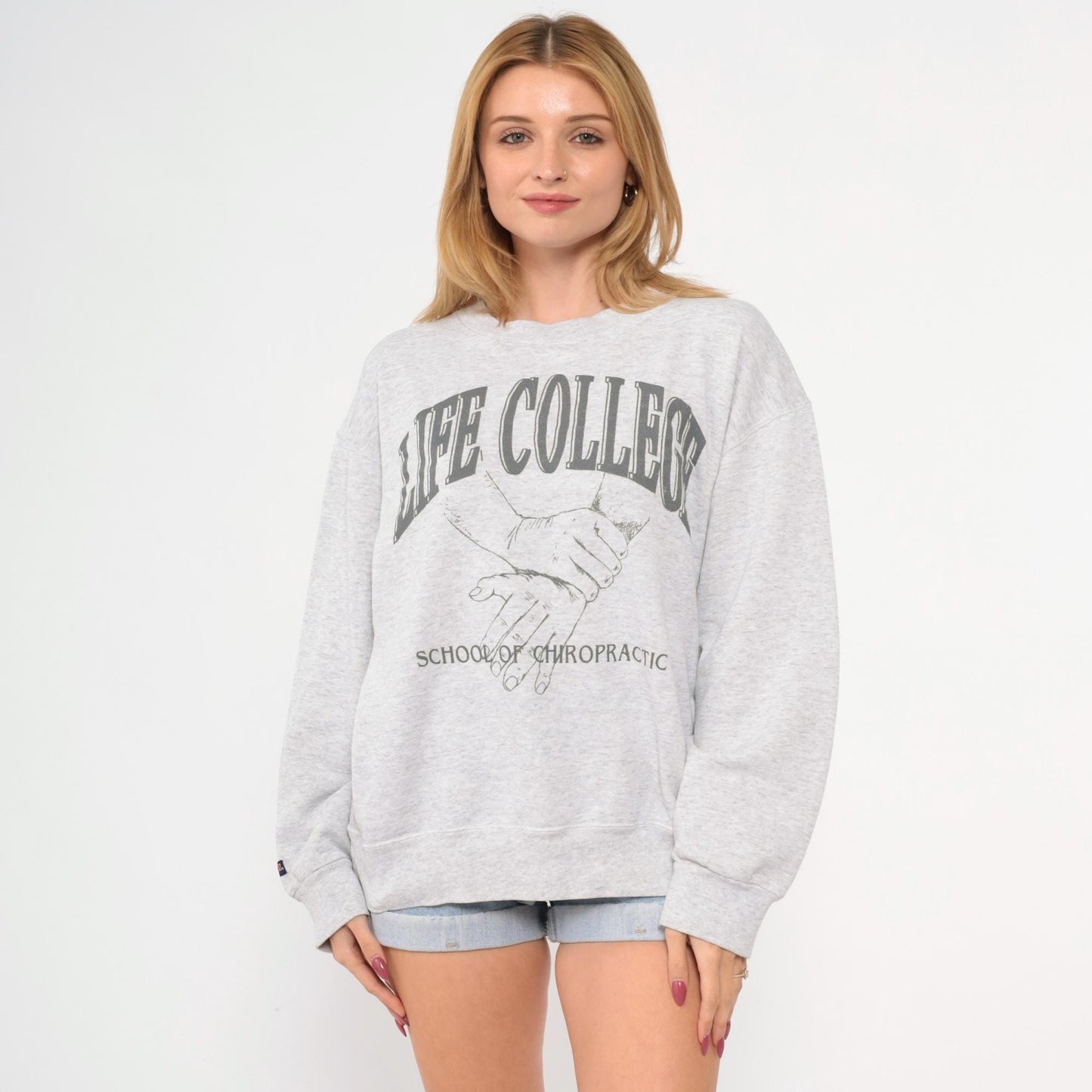 90s Jansport Life College Chiropractic School Sweatshirt Grey Crewneck Large L