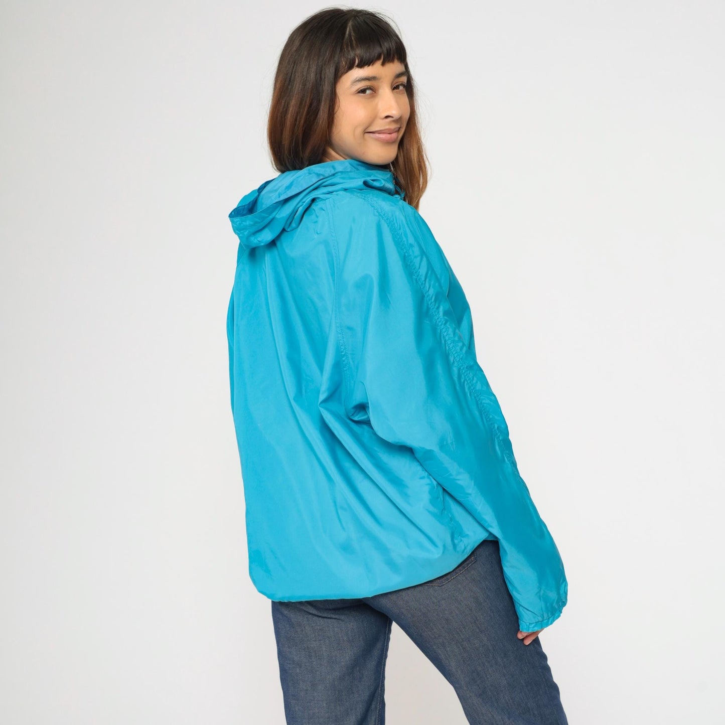 80s Obermeyer Anorak Ski Jacket Blue Nylon Hooded Pullover Large