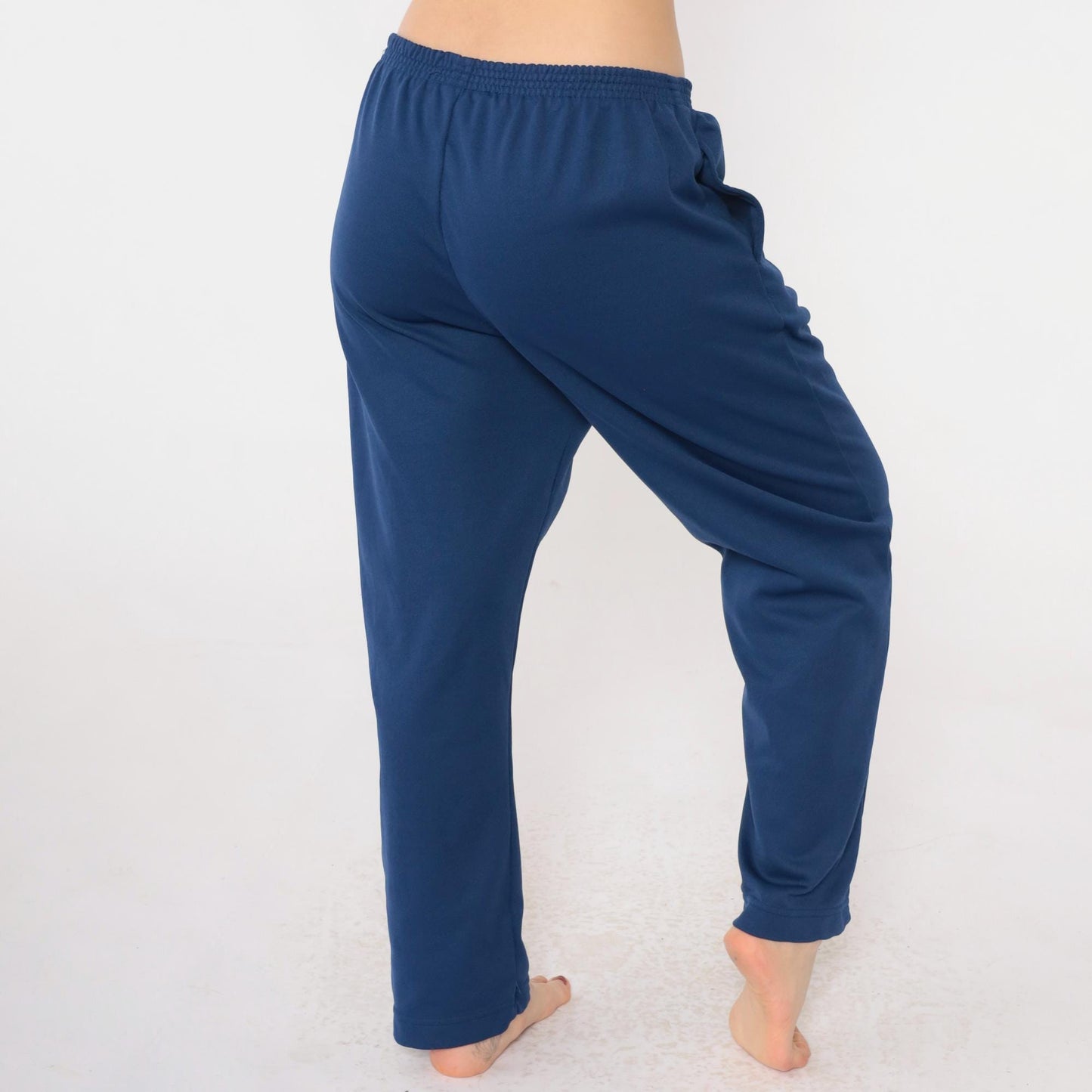 80s Navy High-Rise Straight Leg Elastic Waist Pull-On Trousers Medium