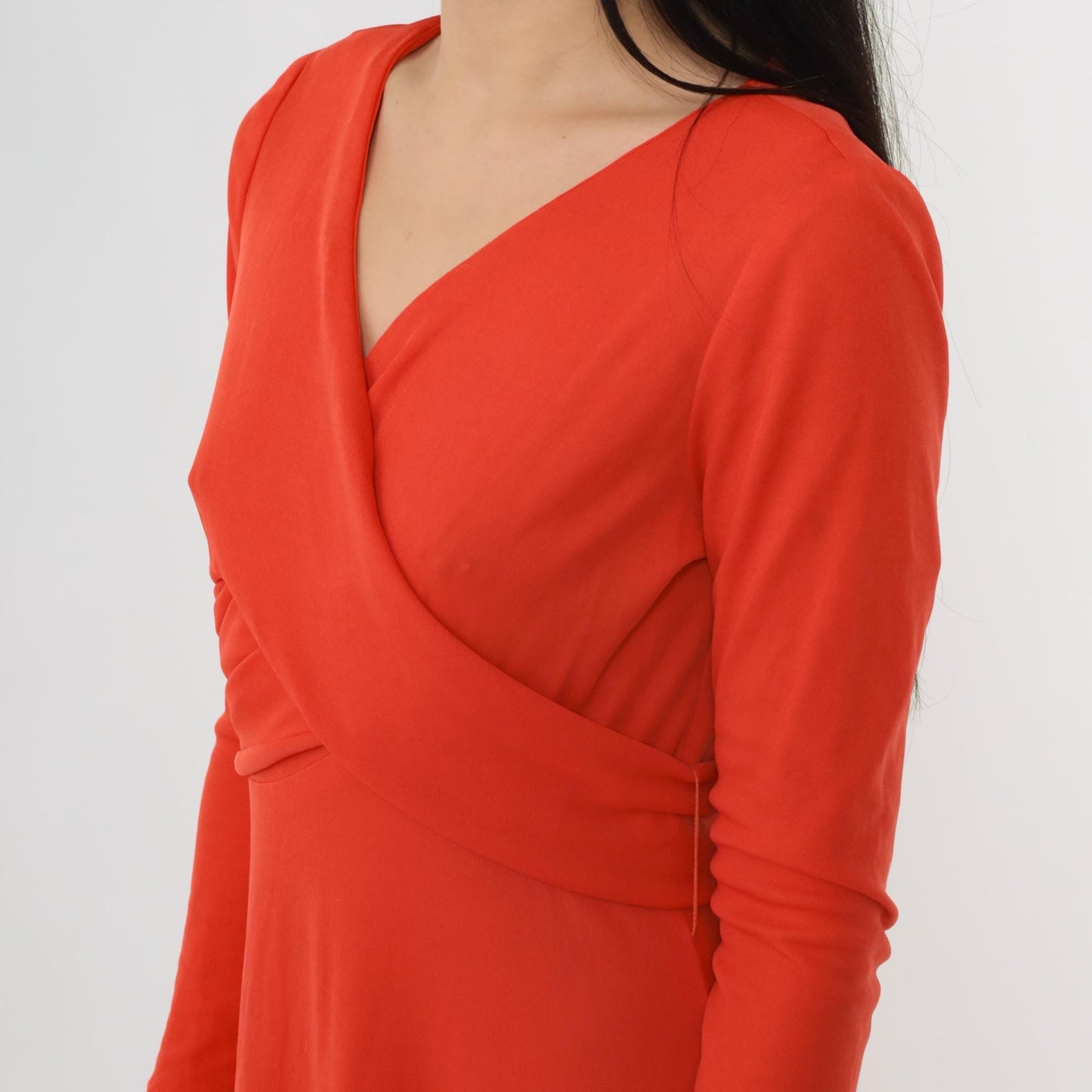 70s Grecian Maxi Dress Red-Orange Wrap Front V-Neck Long Sleeve Medium
