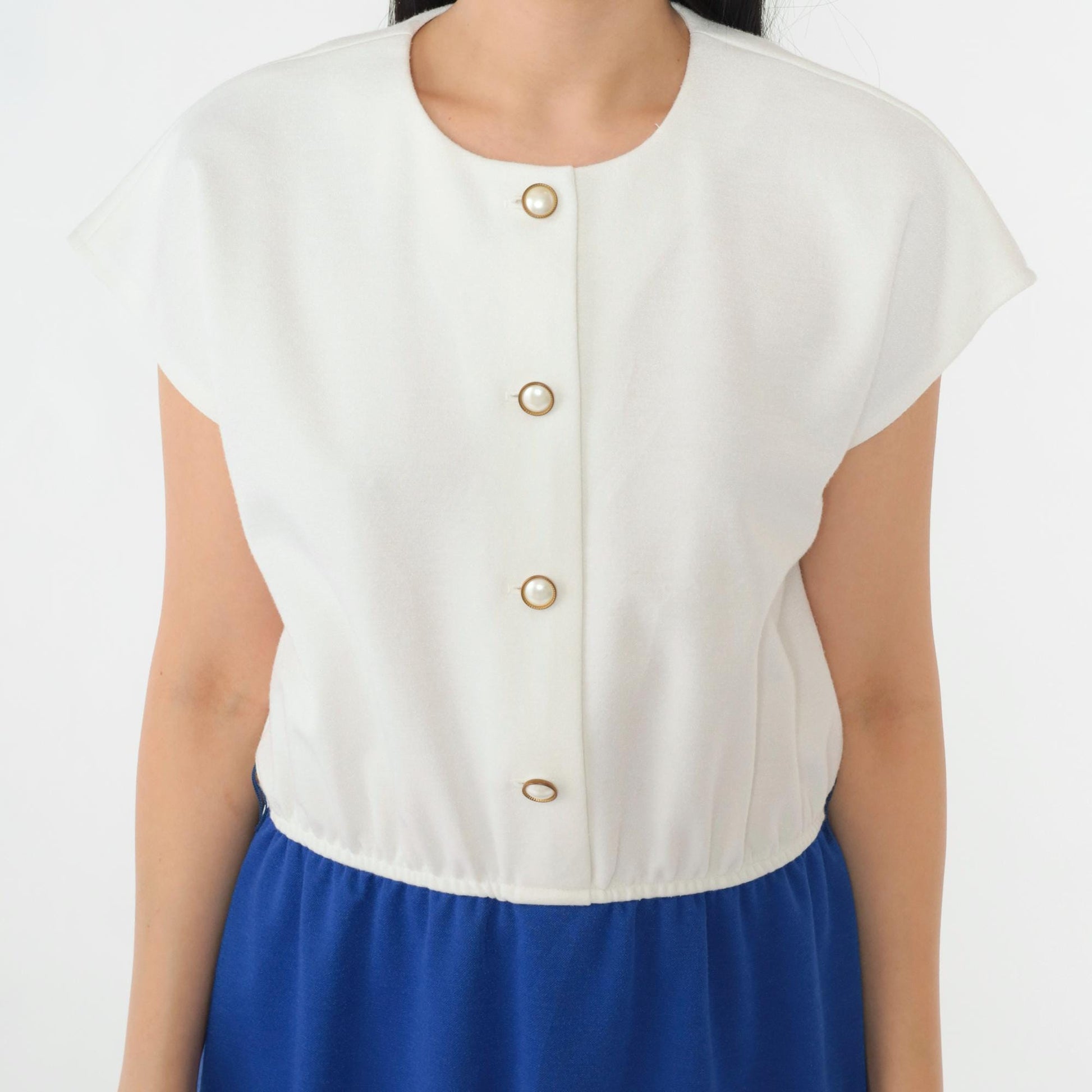 80s Leslie Fay Two-Tone Button-Up Midi Shirtdress Blue White Medium