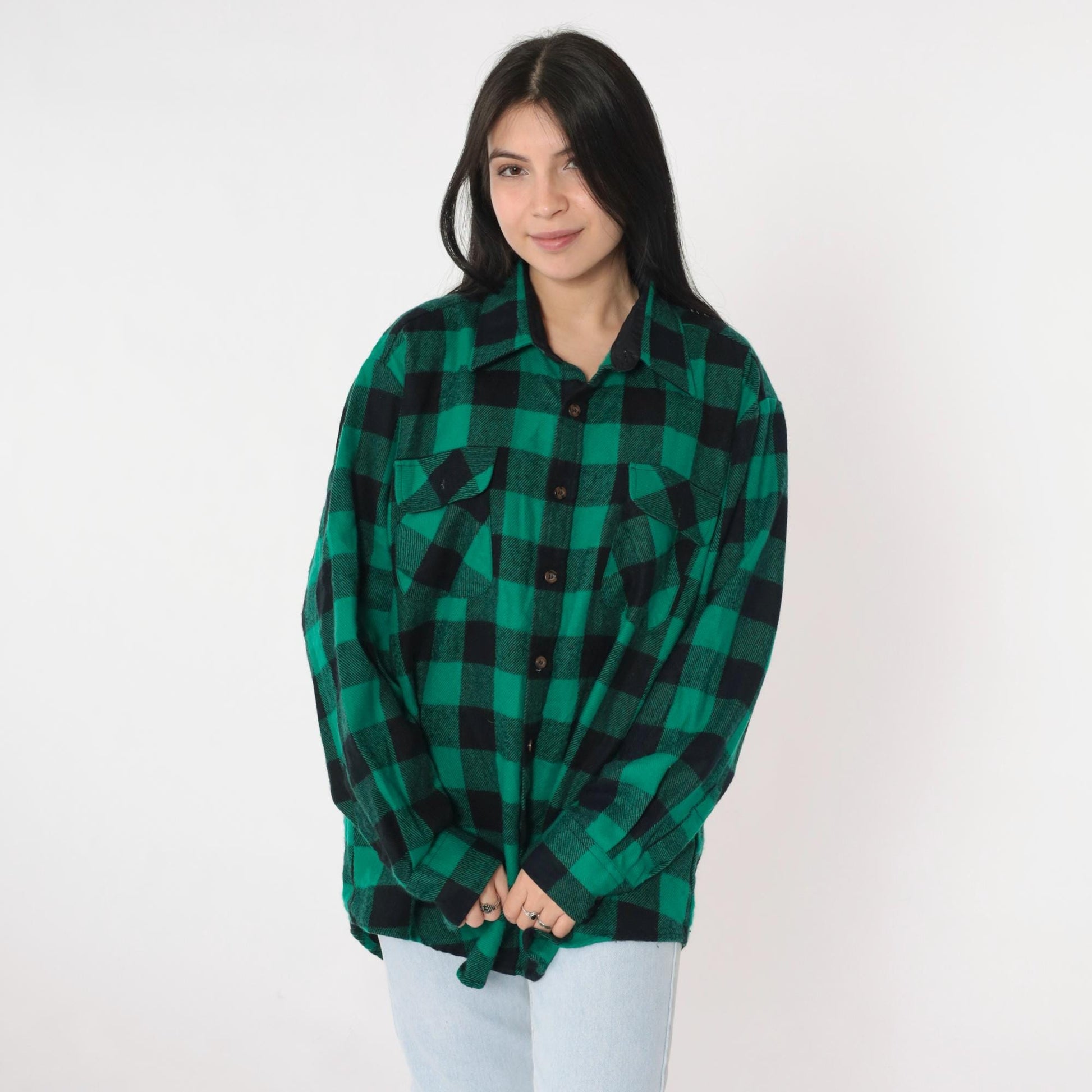 80s Big Yank Buffalo Plaid Shirt Green Button Up Long Sleeve Extra Large XL