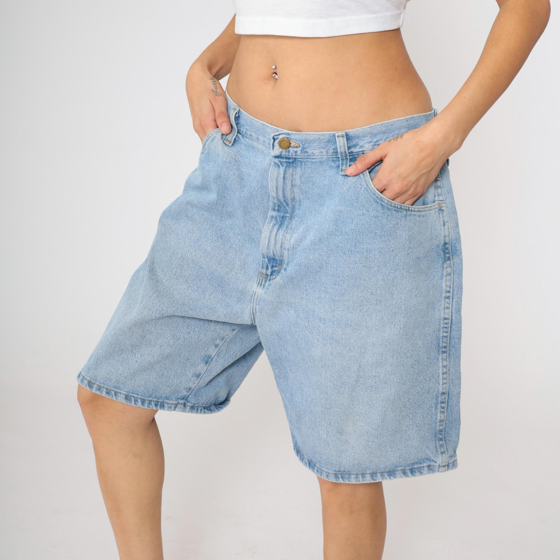 Y2K Wrangler Denim Shorts High Waist Bermuda Blue Cotton Men's 38