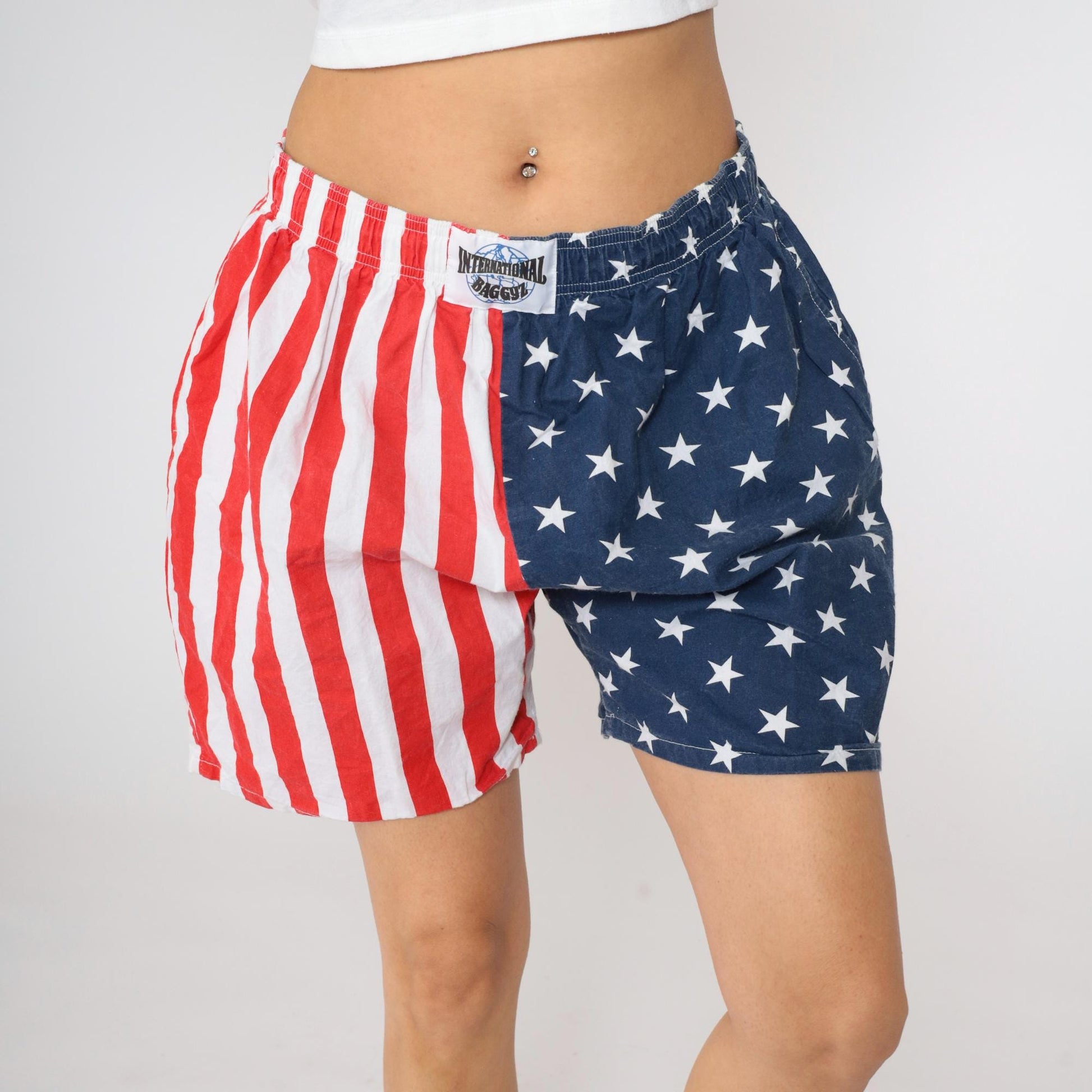 90s International Baggyz American Flag Shorts Cotton Elastic Waist Extra Large