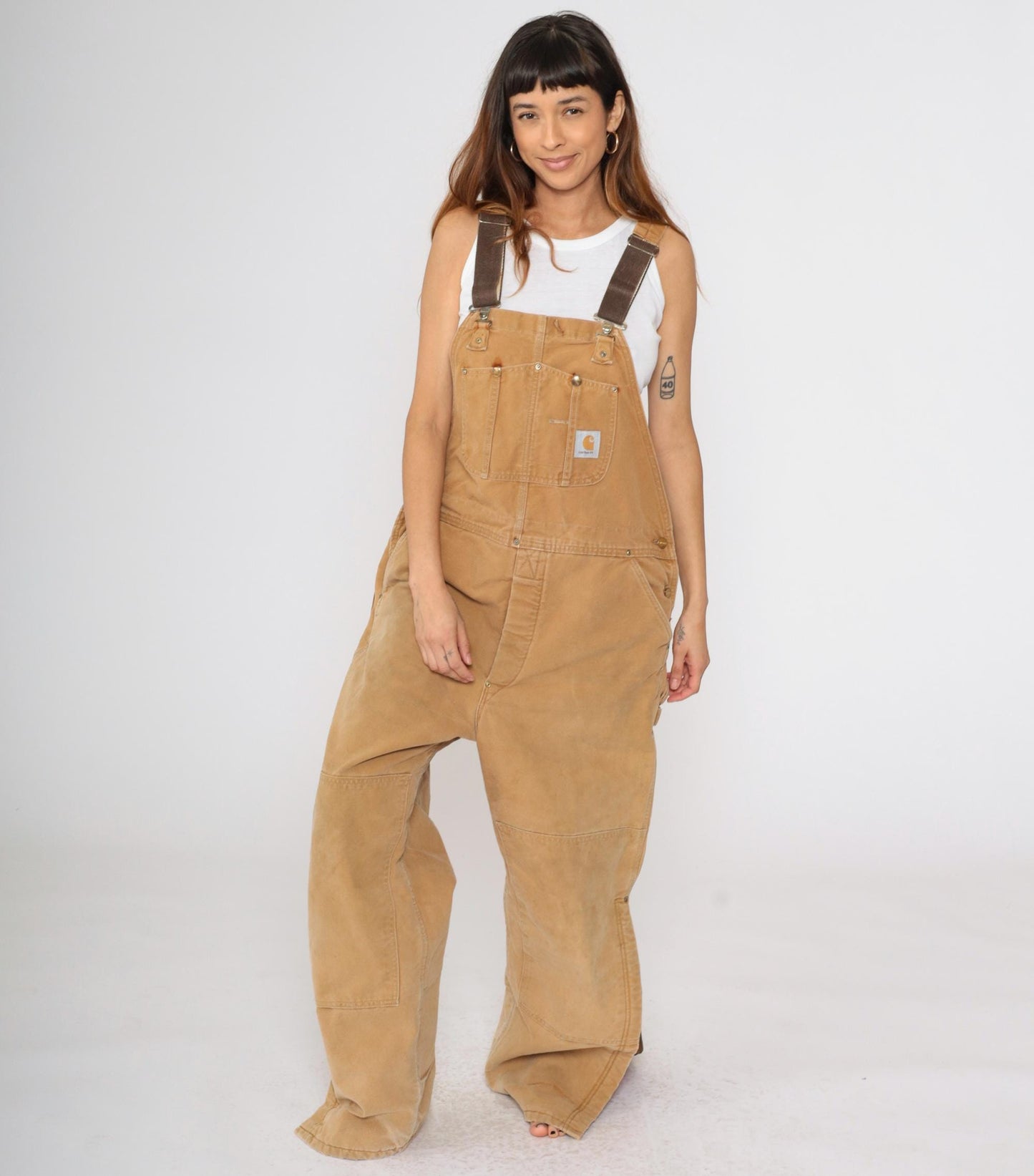 90s Carhartt Insulated Overalls Brown Double Front Workwear 42x32