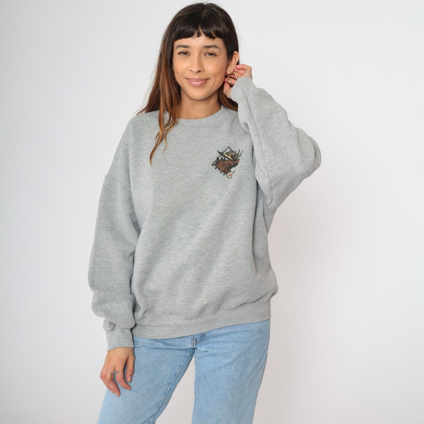 90s Lee Maine Moose Graphic Sweatshirt Heather Grey Crewneck Extra Large XXL