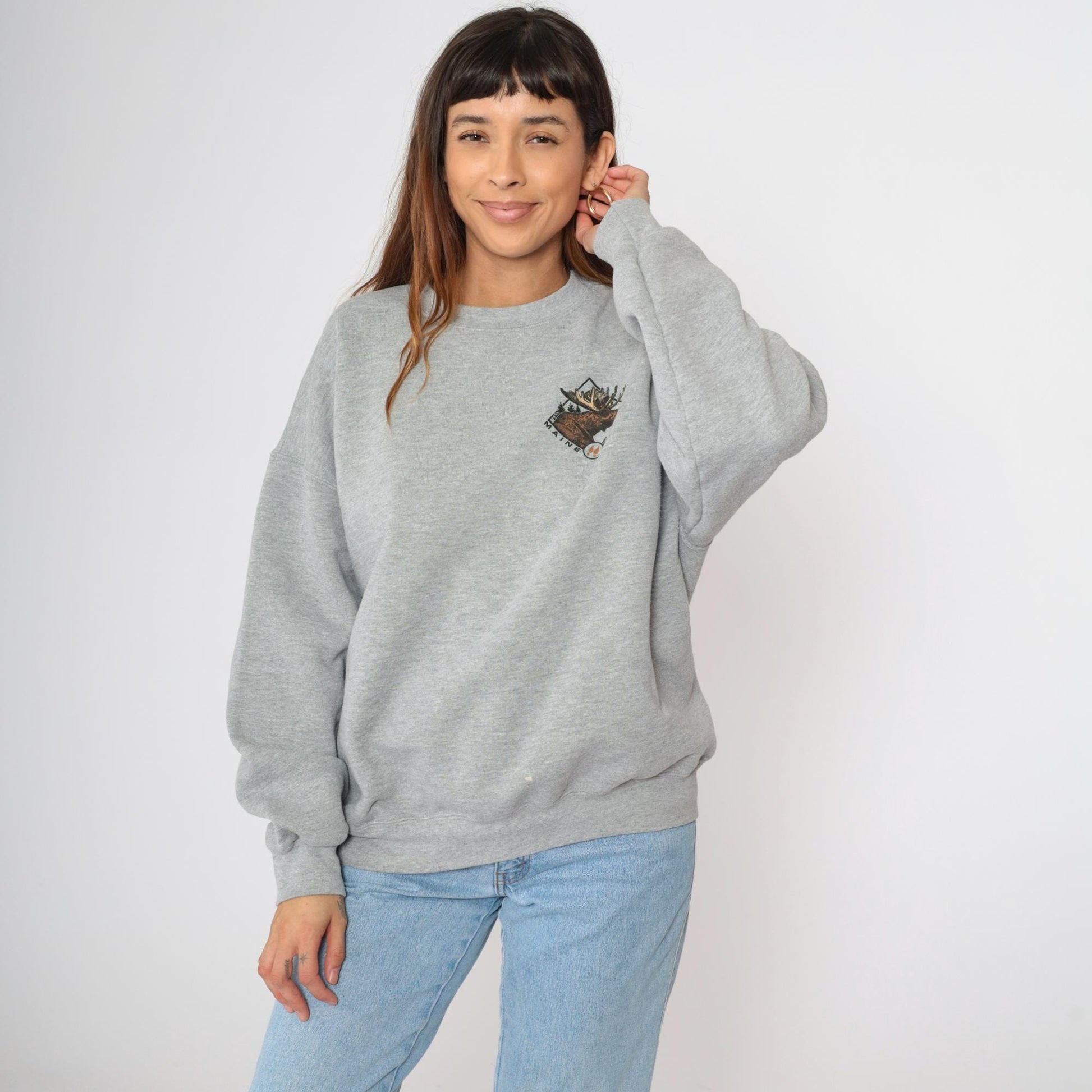 90s Lee Maine Moose Graphic Sweatshirt Heather Grey Crewneck Extra Large XXL