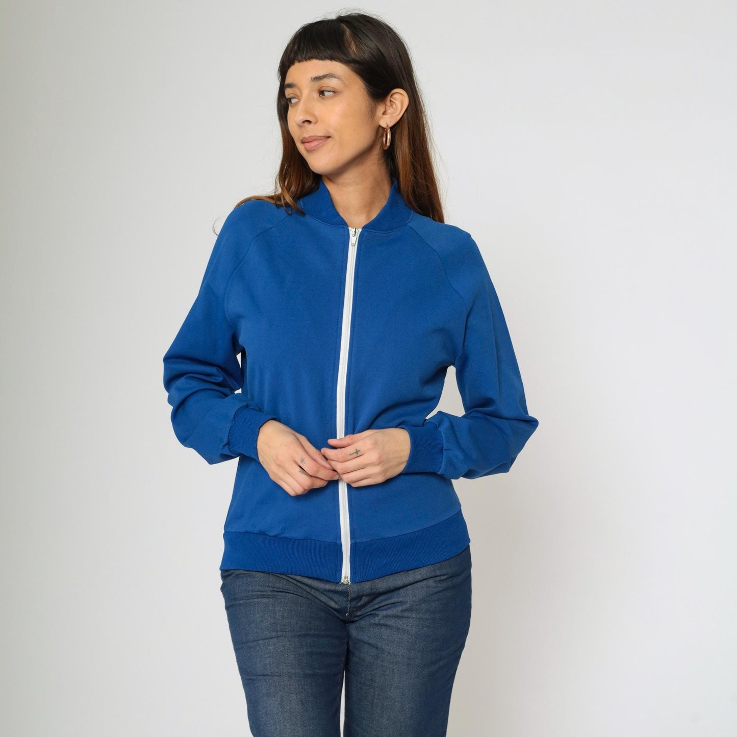 80s Royal Blue Track Jacket Windbreaker Zip Up Raglan Sleeve Extra Small