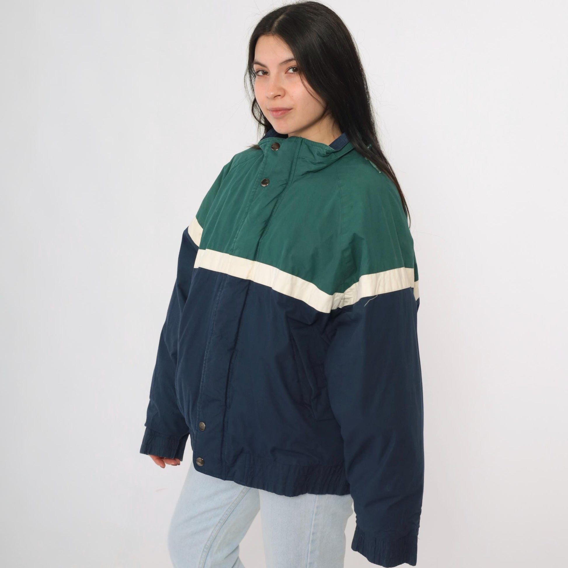 90s Dash Lifes Adventures Colorblock Puffer Jacket Green Navy Medium