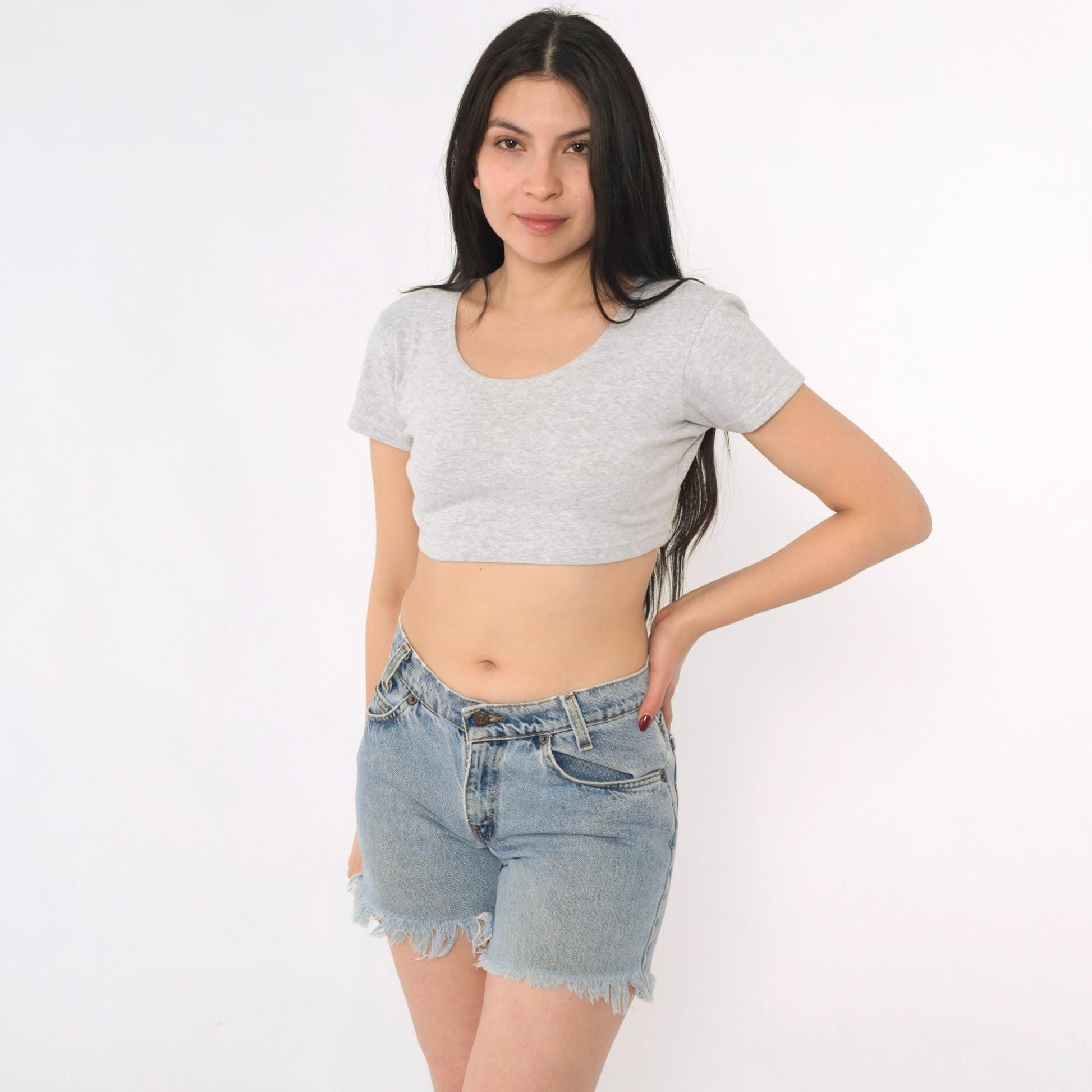 90s Levi's 550 Blue Denim Cutoff Shorts Low Rise Frayed Small