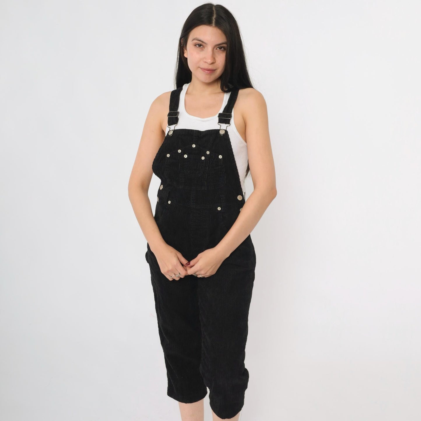 90s Arizona Jean Company Black Corduroy Overalls Cropped Straight Leg Extra Small