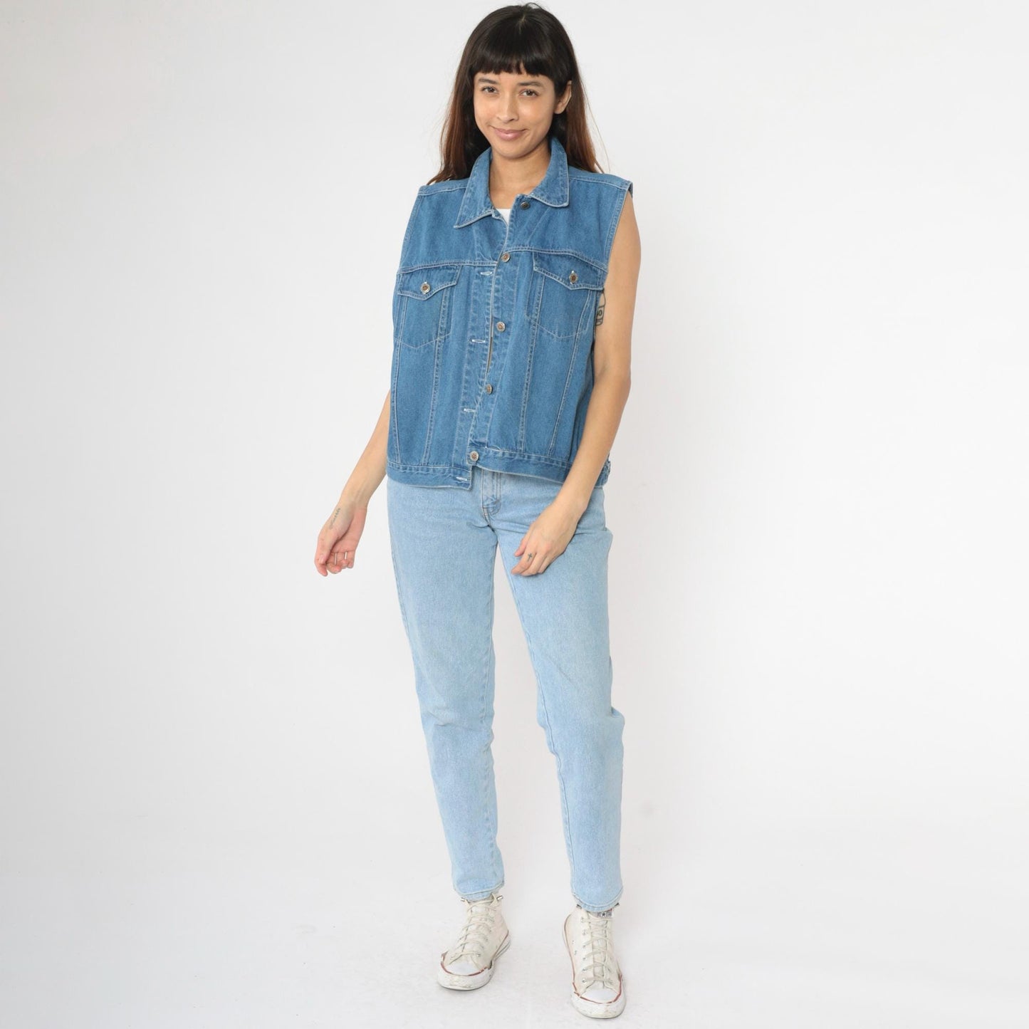 Y2K Faded Glory Denim Vest Blue Button-Up Sleeveless Large L
