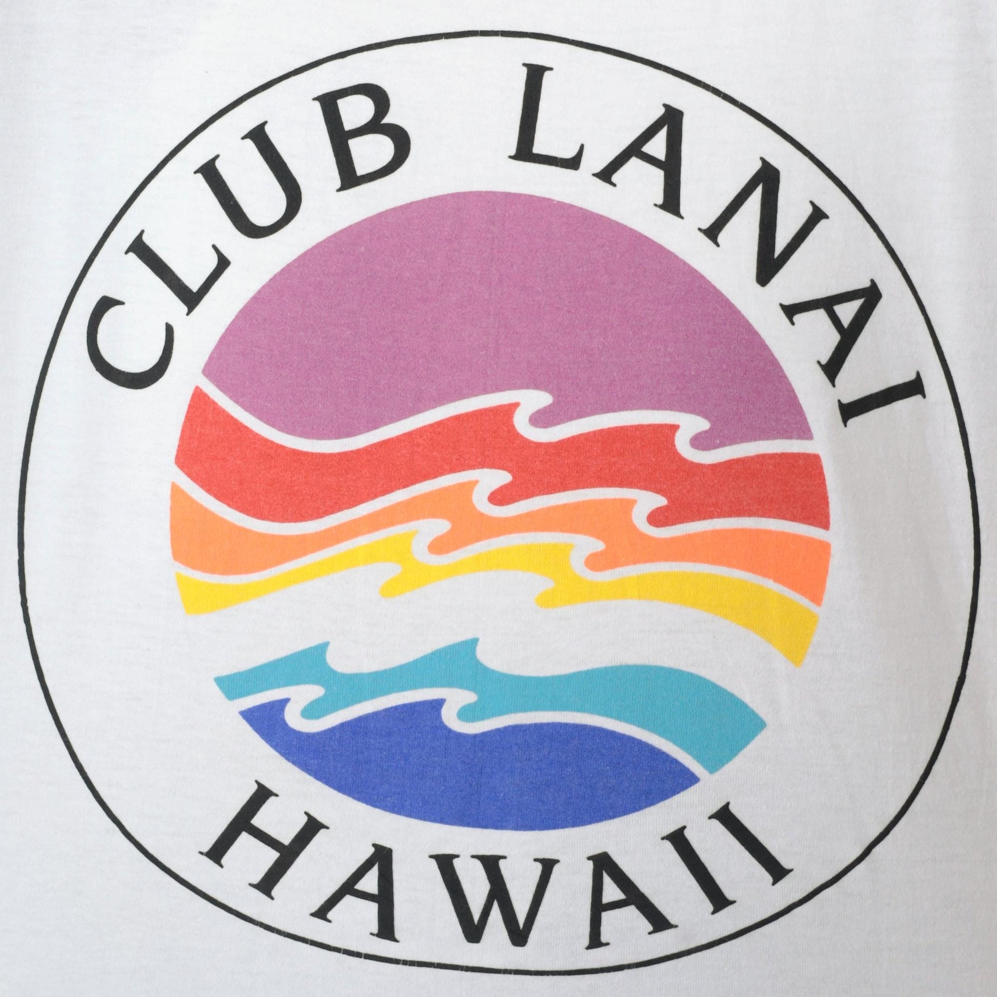 90s Club Lanai Hawaii Rainbow Wave Graphic T-Shirt White Large