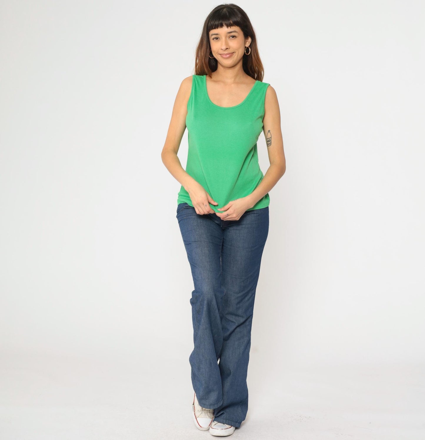 80s Bright Green Tank Top Sleeveless Shirt Medium M
