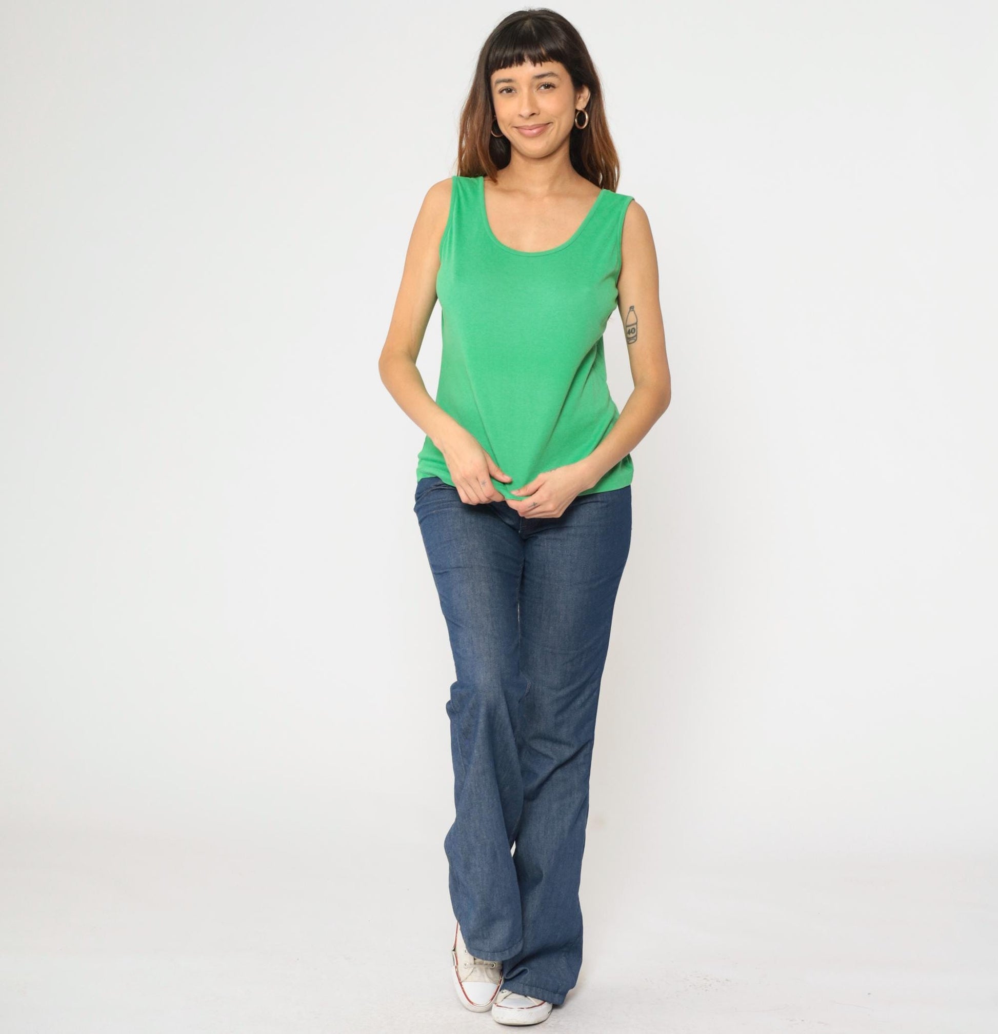 80s Bright Green Tank Top Sleeveless Shirt Medium M