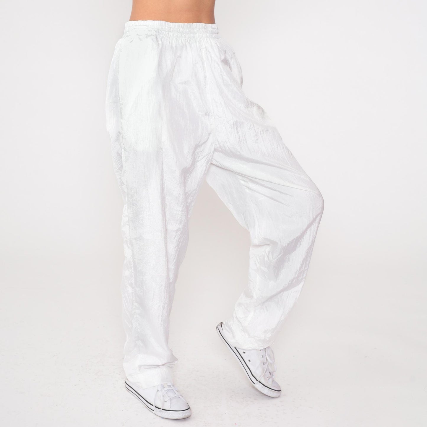 90s White Windbreaker Track Pants Elastic Waist Athletic Small Medium