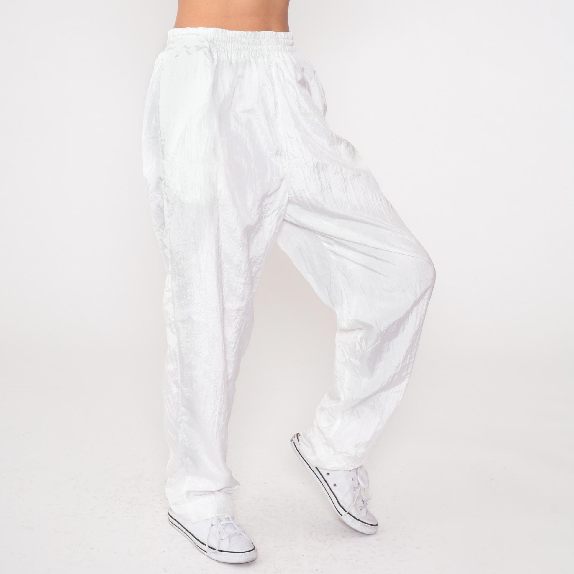 90s White Windbreaker Track Pants Elastic Waist Athletic Small Medium
