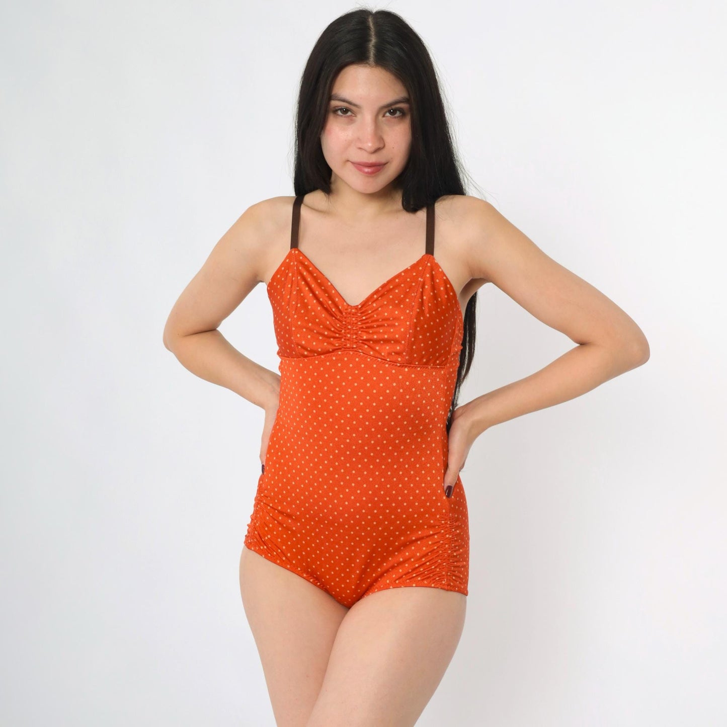 Malia Mills Orange Polka Dot One-Piece Swimsuit Ruched Bust Small 6
