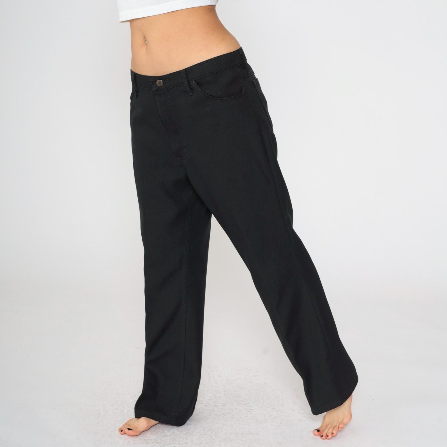 90s Wrangler Black Straight Leg Trousers High Rise Creased Men's 38x29