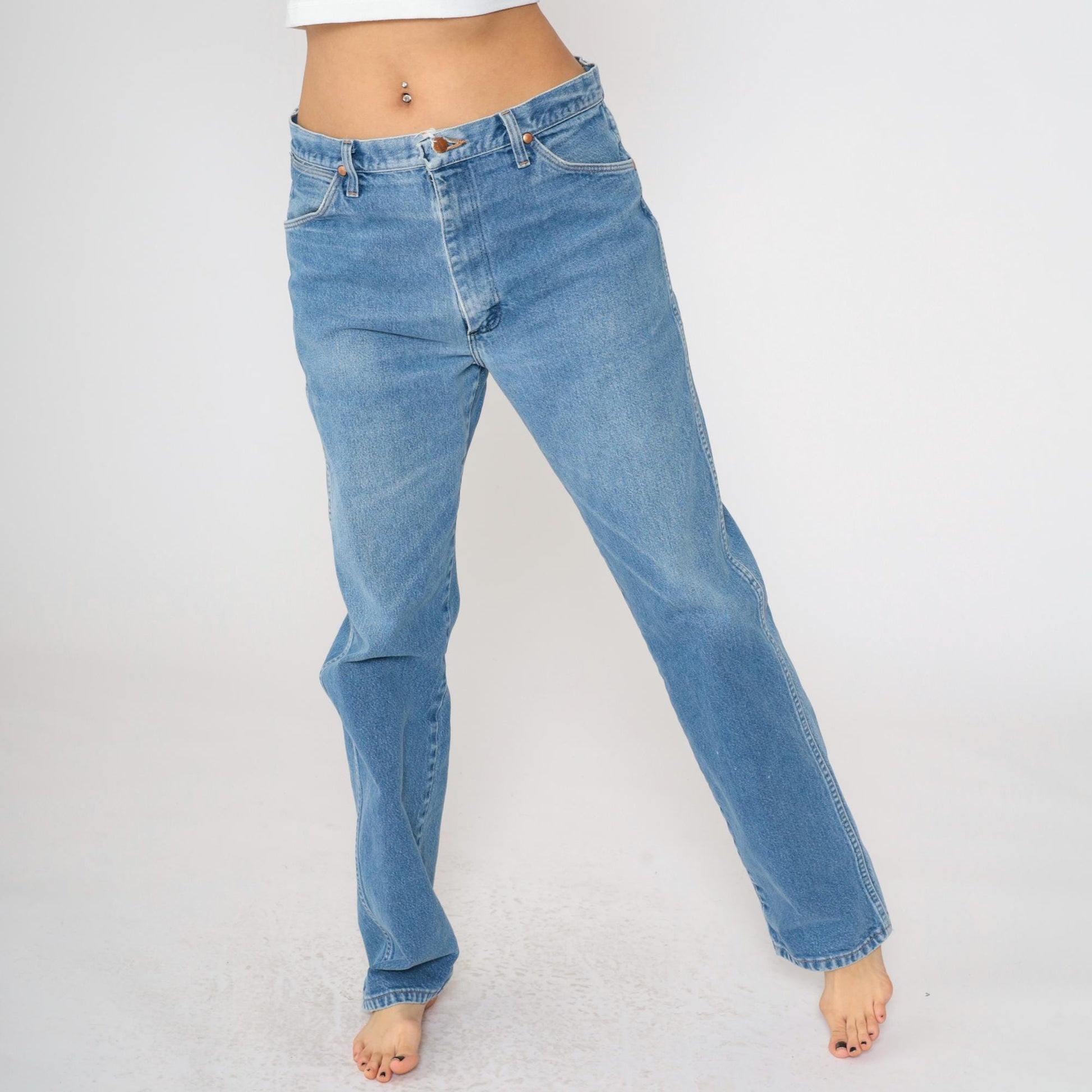 90s Wrangler Men's High Rise Straight Leg Jeans Blue Denim 35x34