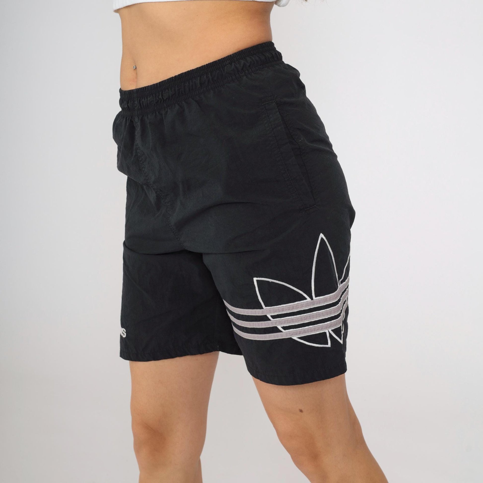 90s Adidas Black Nylon Shorts Trefoil Logo Athletic Small S