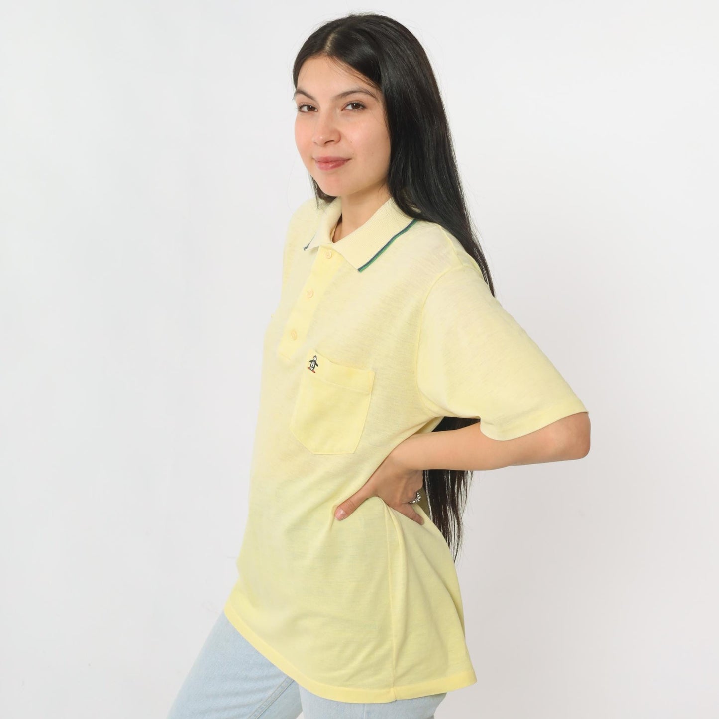 80s Grand Slam Munsingwear Polo Shirt Yellow Half-Button Collared Large L