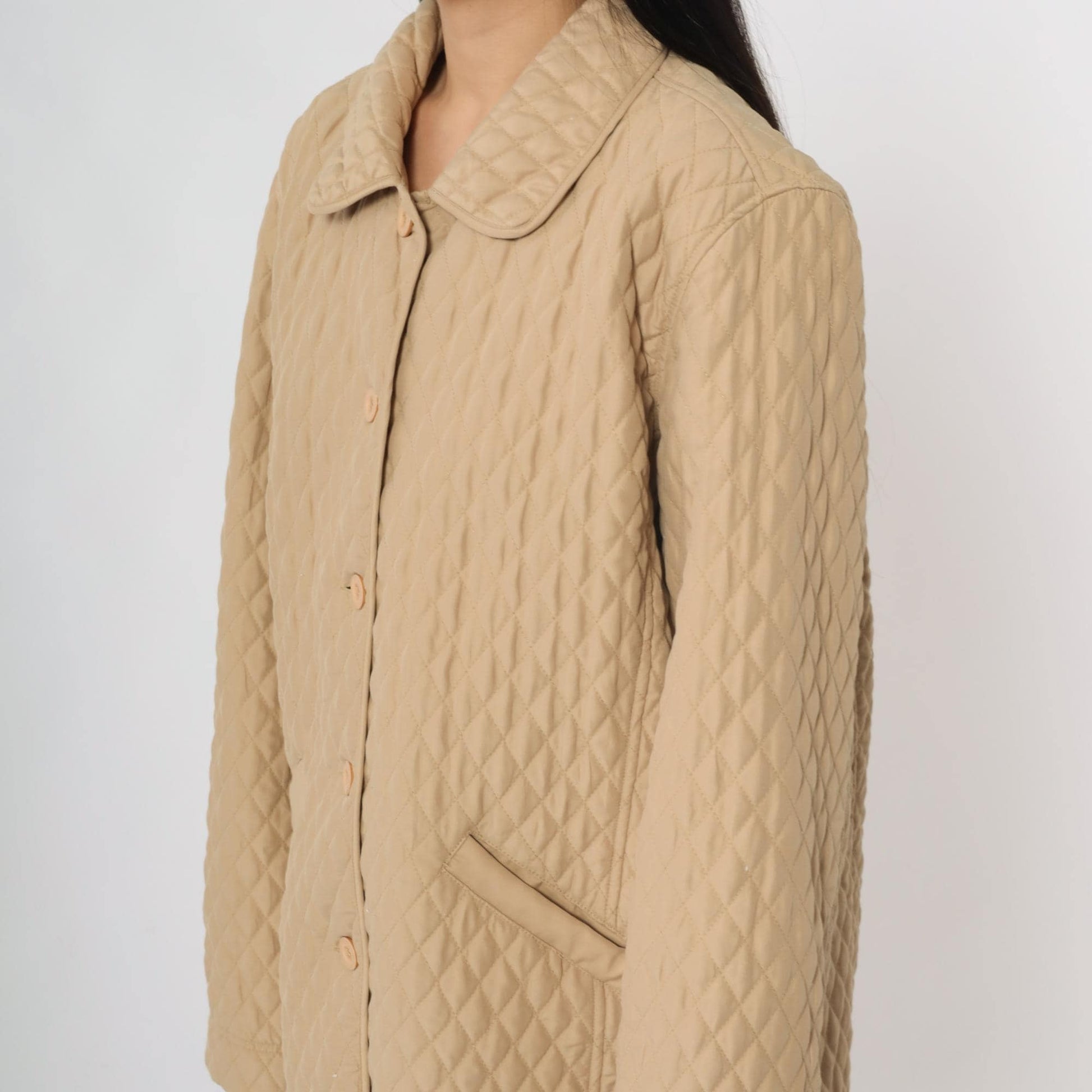 Y2K Tan Quilted Jacket Button Up 00s Liner Coat Women's Extra Large XXL
