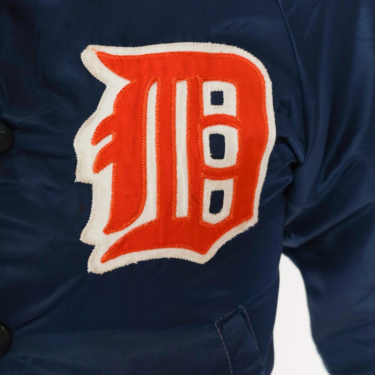 80s Detroit Tigers Satin Bomber Jacket Navy Blue Snap Front Kid's 12