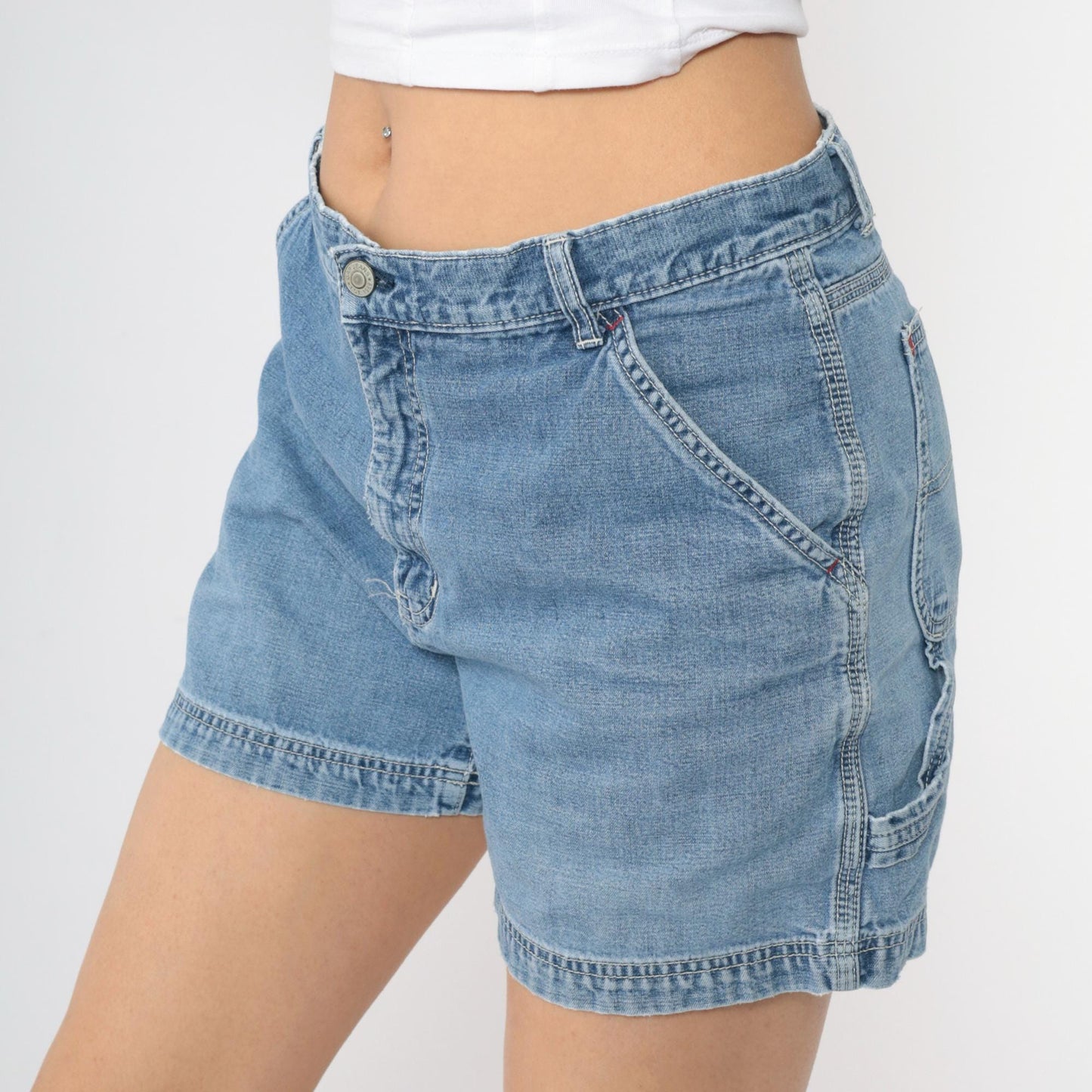 90s Gap Carpenter Denim Shorts High Waisted Hammer Loop Blue Medium
