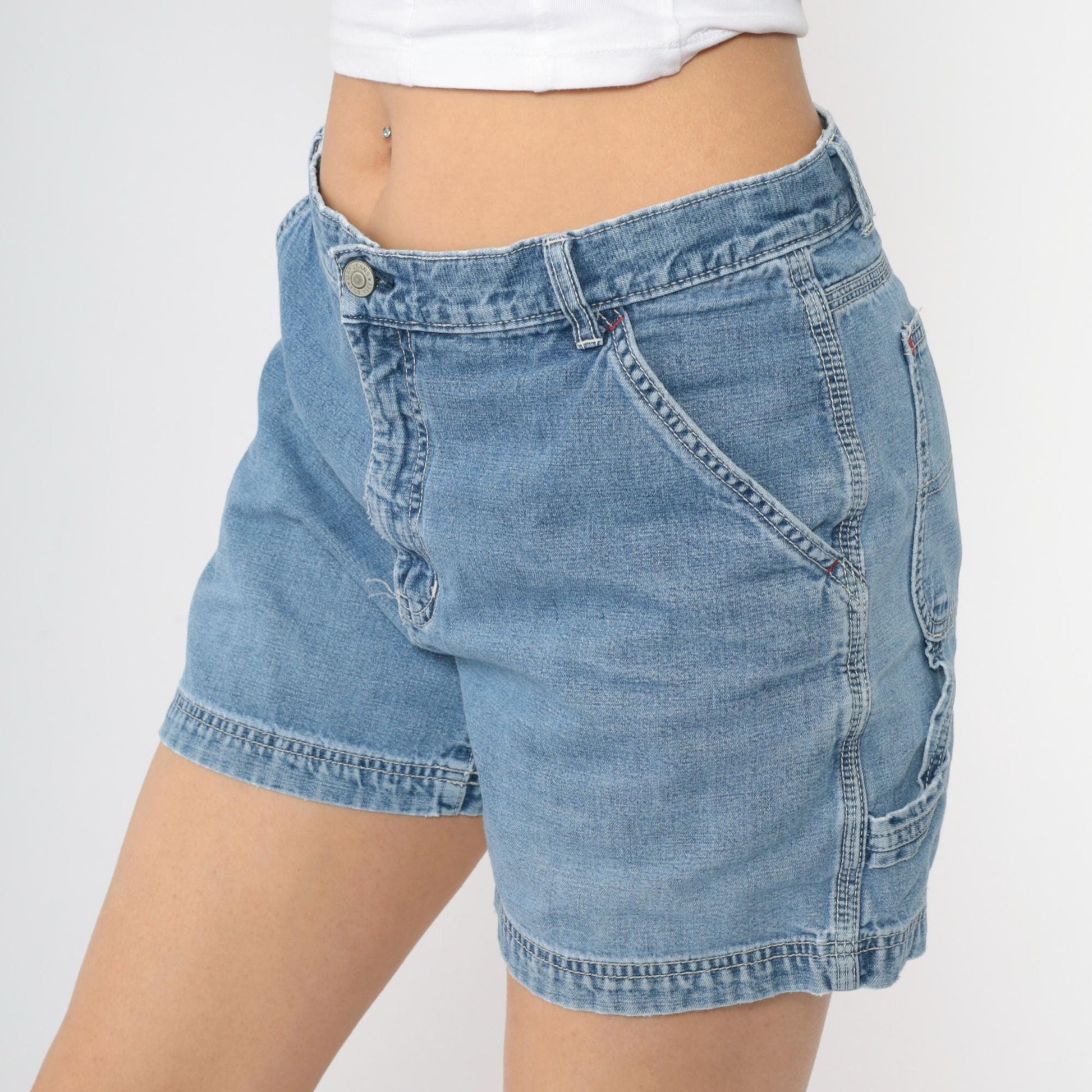 90s Gap Carpenter Denim Shorts High Waisted Hammer Loop Blue Medium