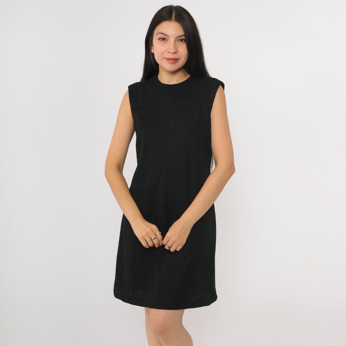 70s Bleeker Street Black Wool Blend Sleeveless Shift Mini Dress Small