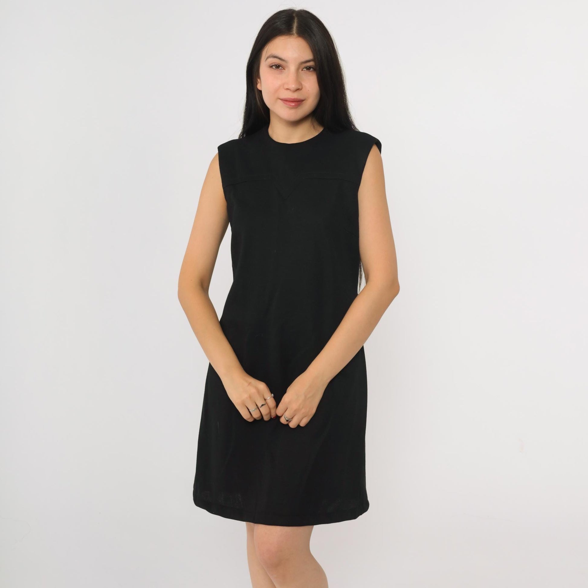 70s Bleeker Street Black Wool Blend Sleeveless Shift Mini Dress Small