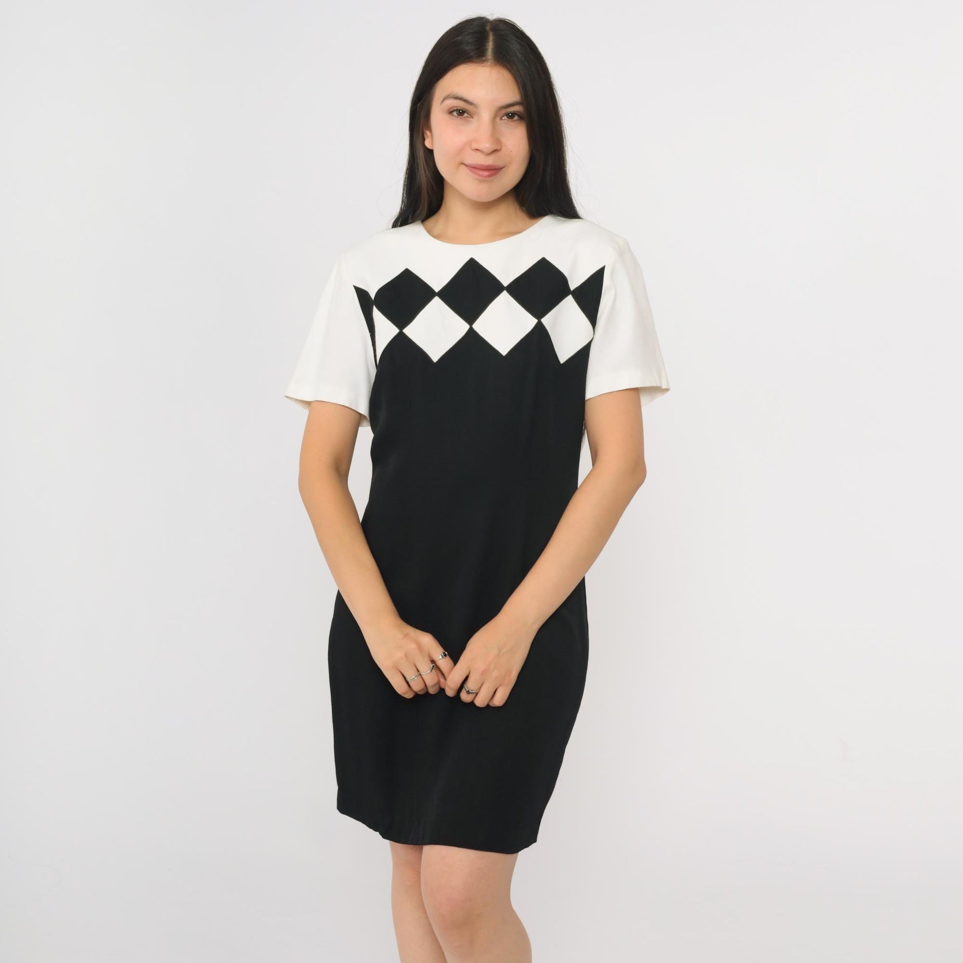 90s Black White Checkered Color Block Shift Minidress Small 4