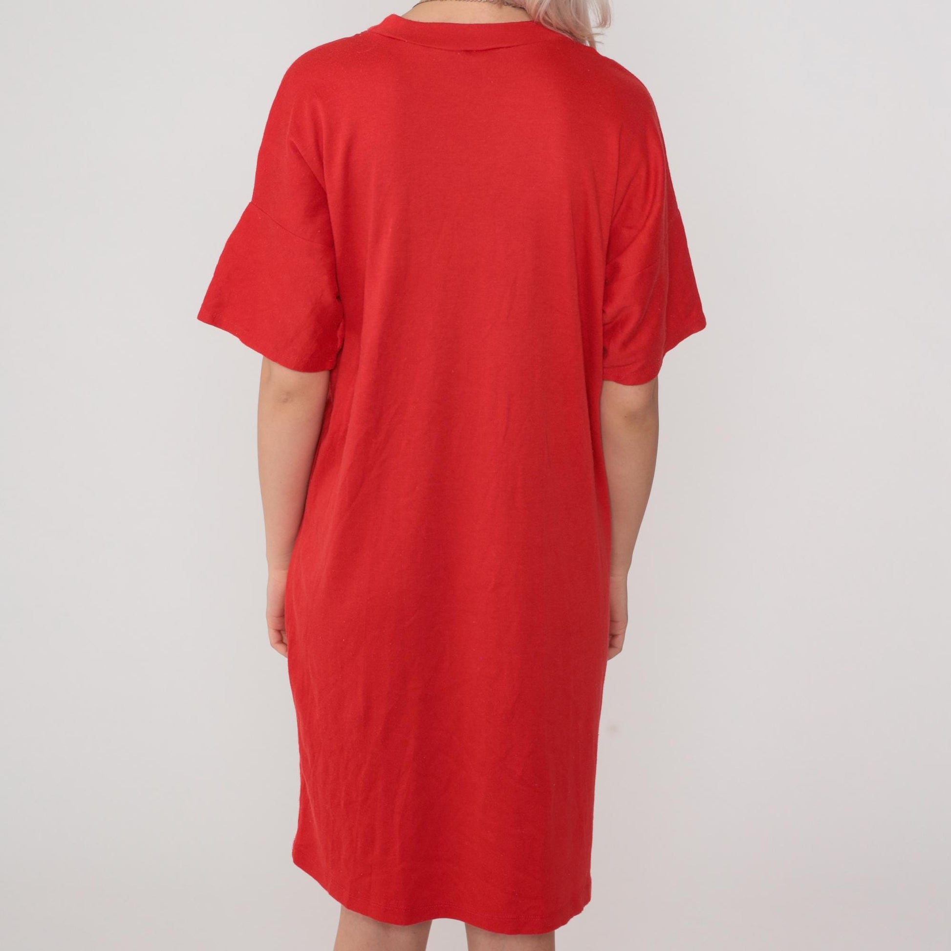 80s Teddy Bear I Heart California T-Shirt Dress Midi Red Graphic Nightgown Medium