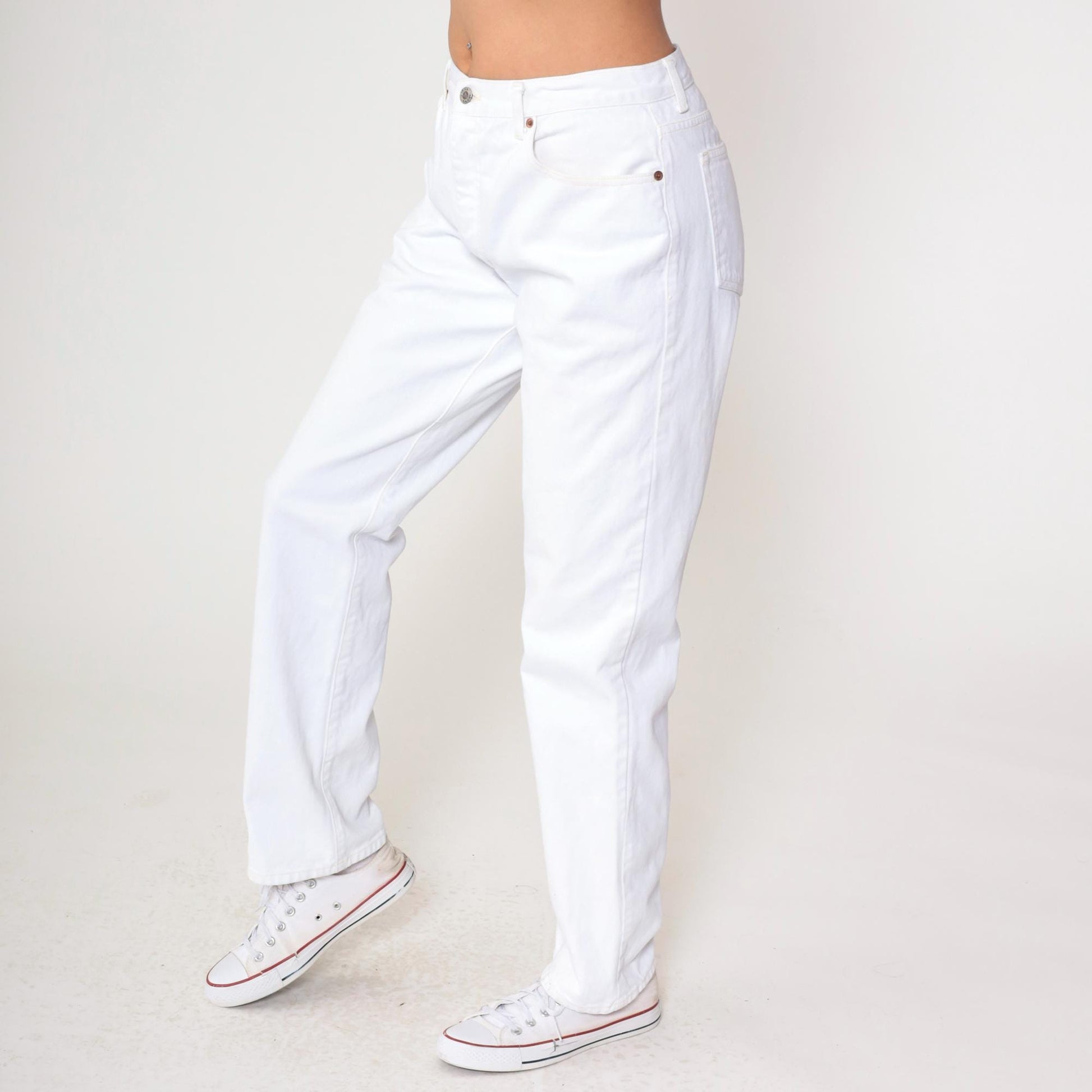 90s Guess White Denim High Rise Straight Leg Jeans 34x32 Medium