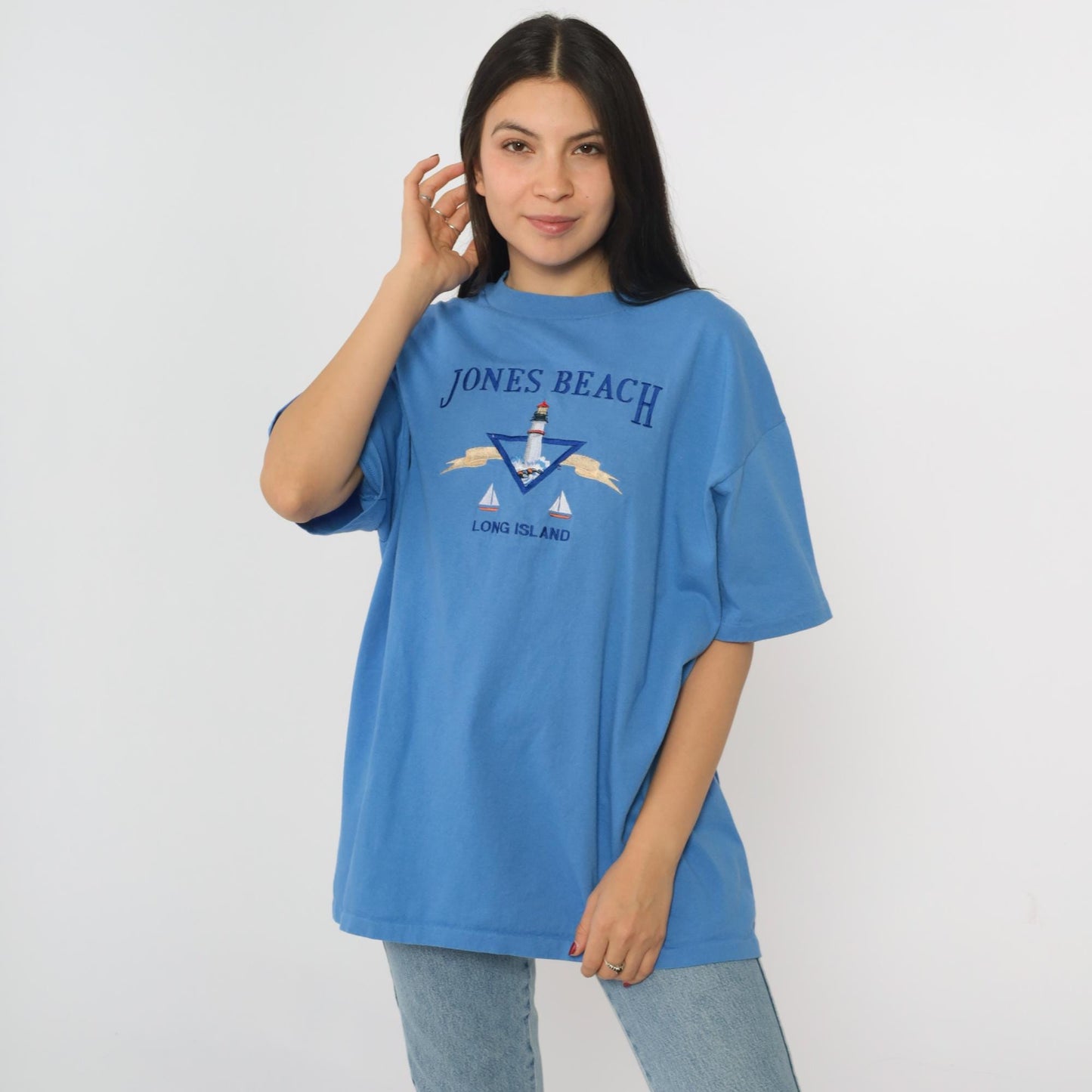 90s Jones Beach Long Island Lighthouse Embroidered T-Shirt Cotton Extra Large