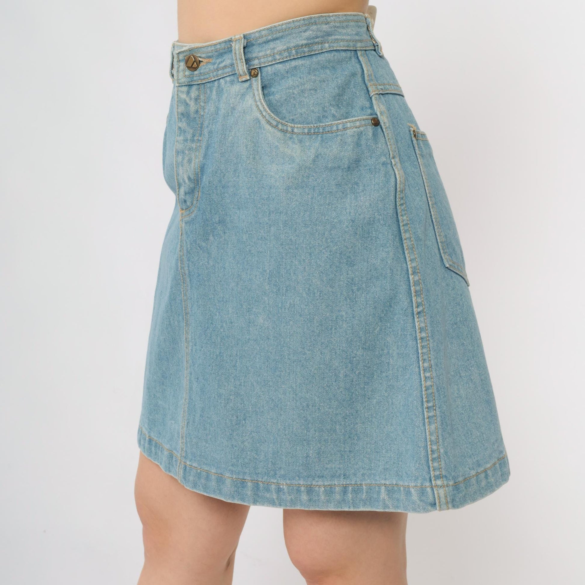 90s Liz Claiborne Blue Denim Mini Skirt High Waist A-Line Medium