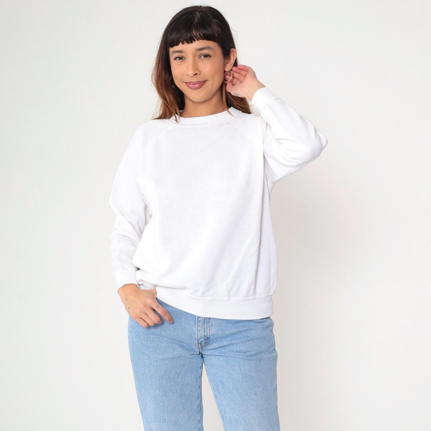 90s Hanes Her Way White Raglan Sweatshirt Crewneck Medium