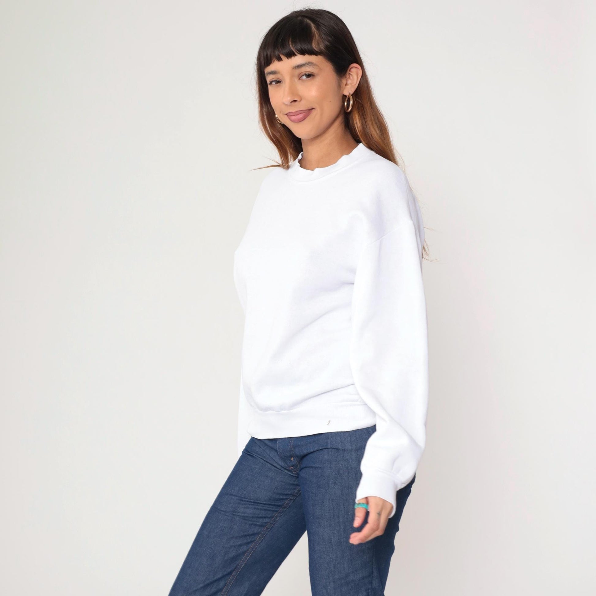 90s Jerzees White Crewneck Sweatshirt Slouchy Pullover Medium