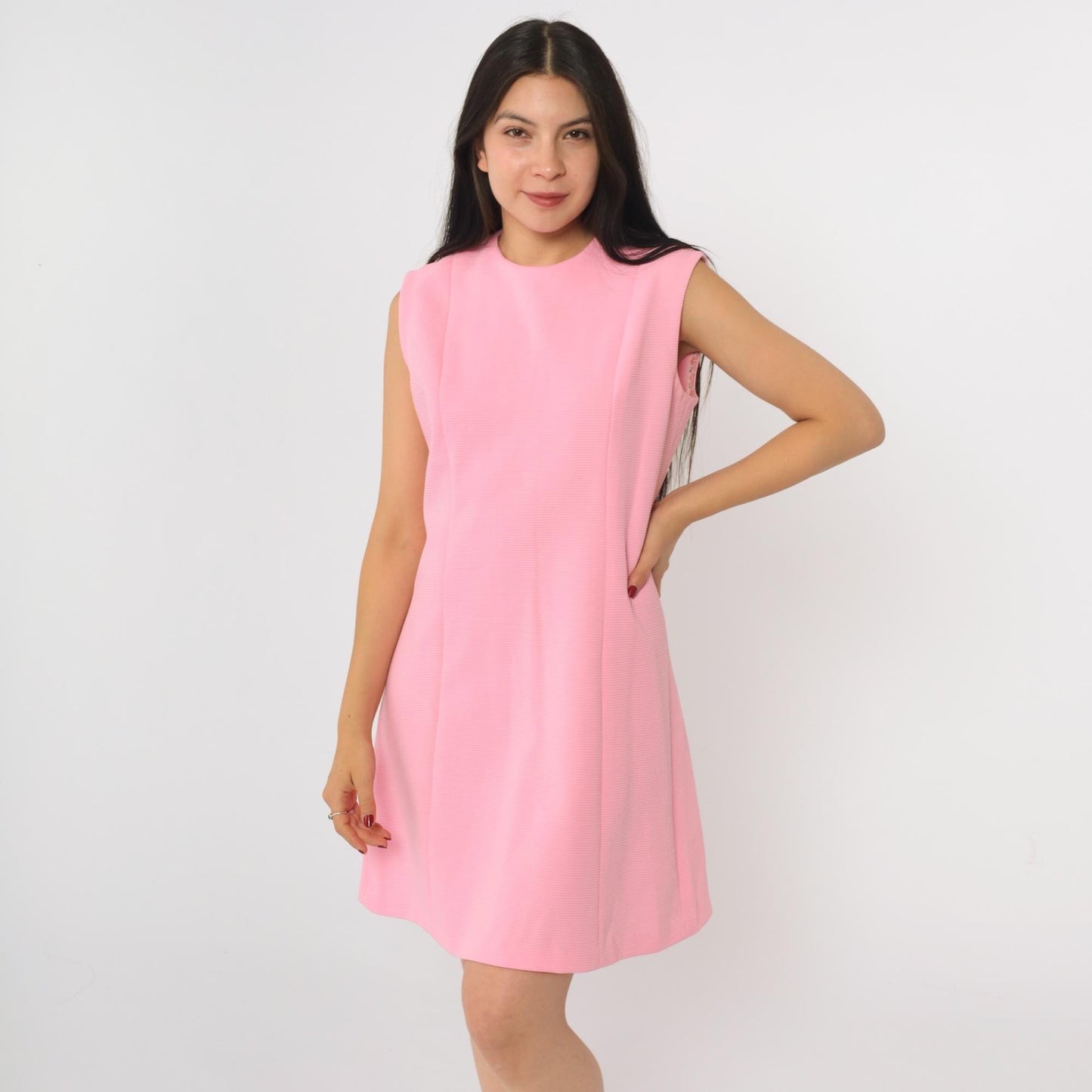 60s Pink Mod A-Line Mini Dress Sleeveless Shift Small