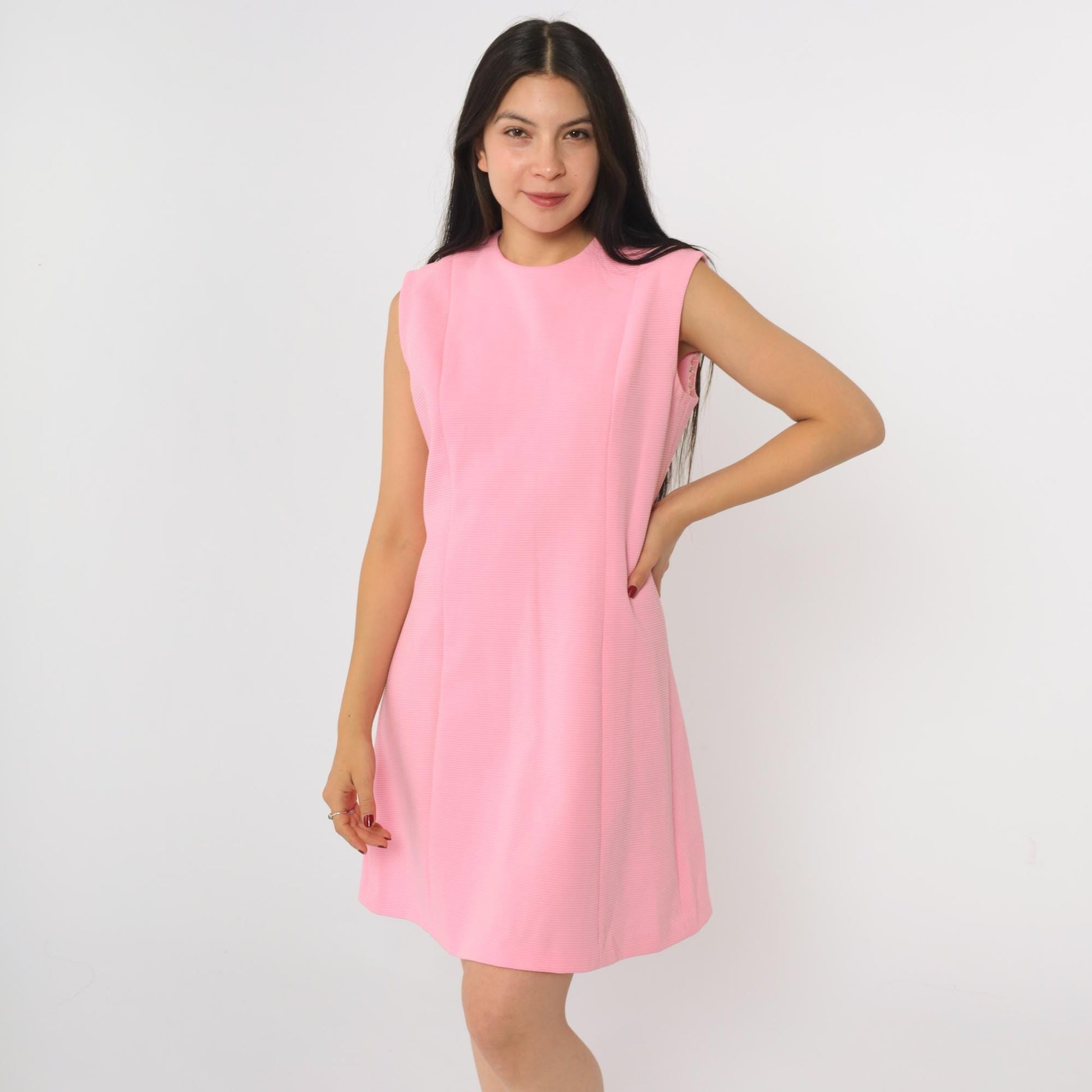 60s Pink Mod A-Line Mini Dress Sleeveless Shift Small