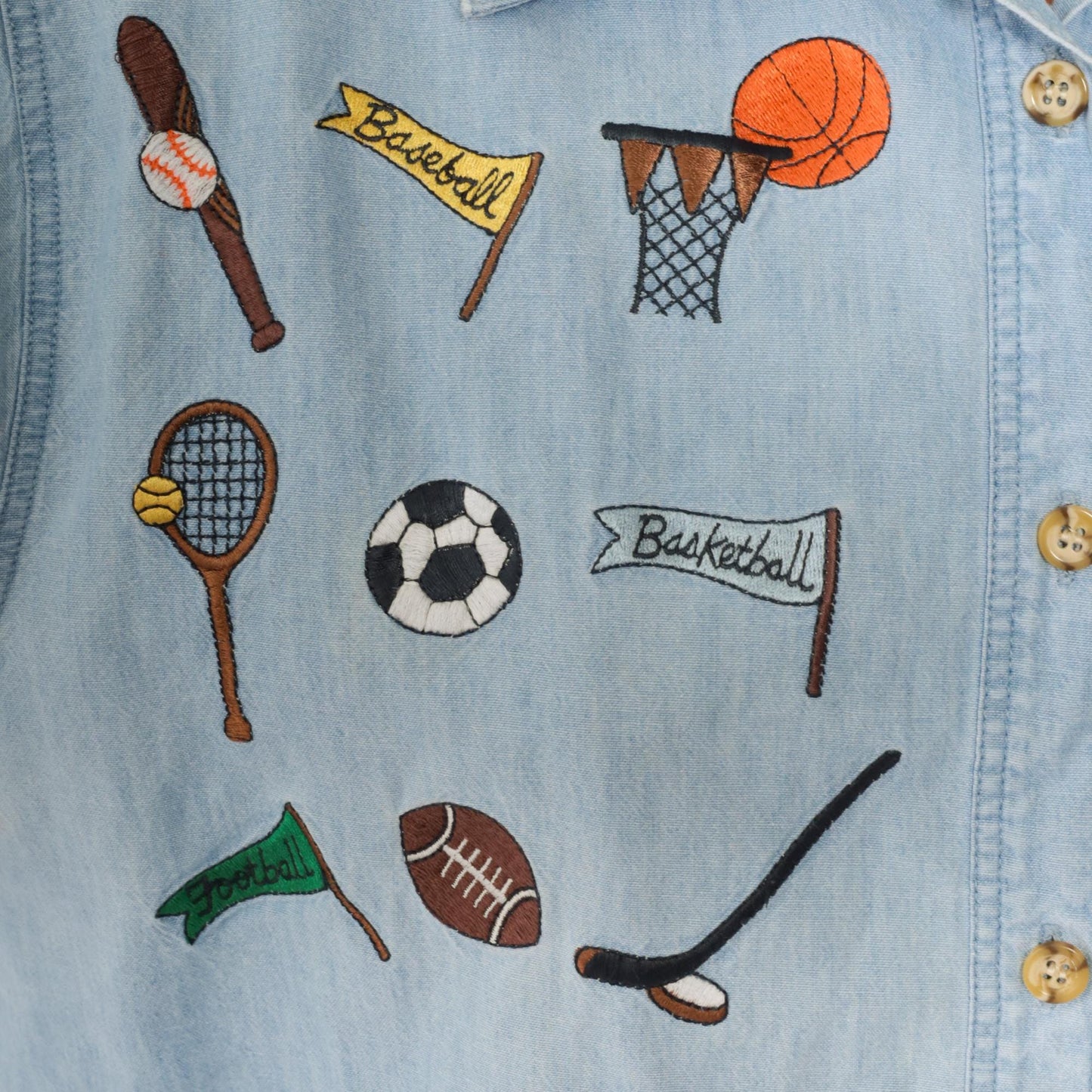 90s Westbound Denim Button Up Shirt Embroidered Sports Design Blue Medium M