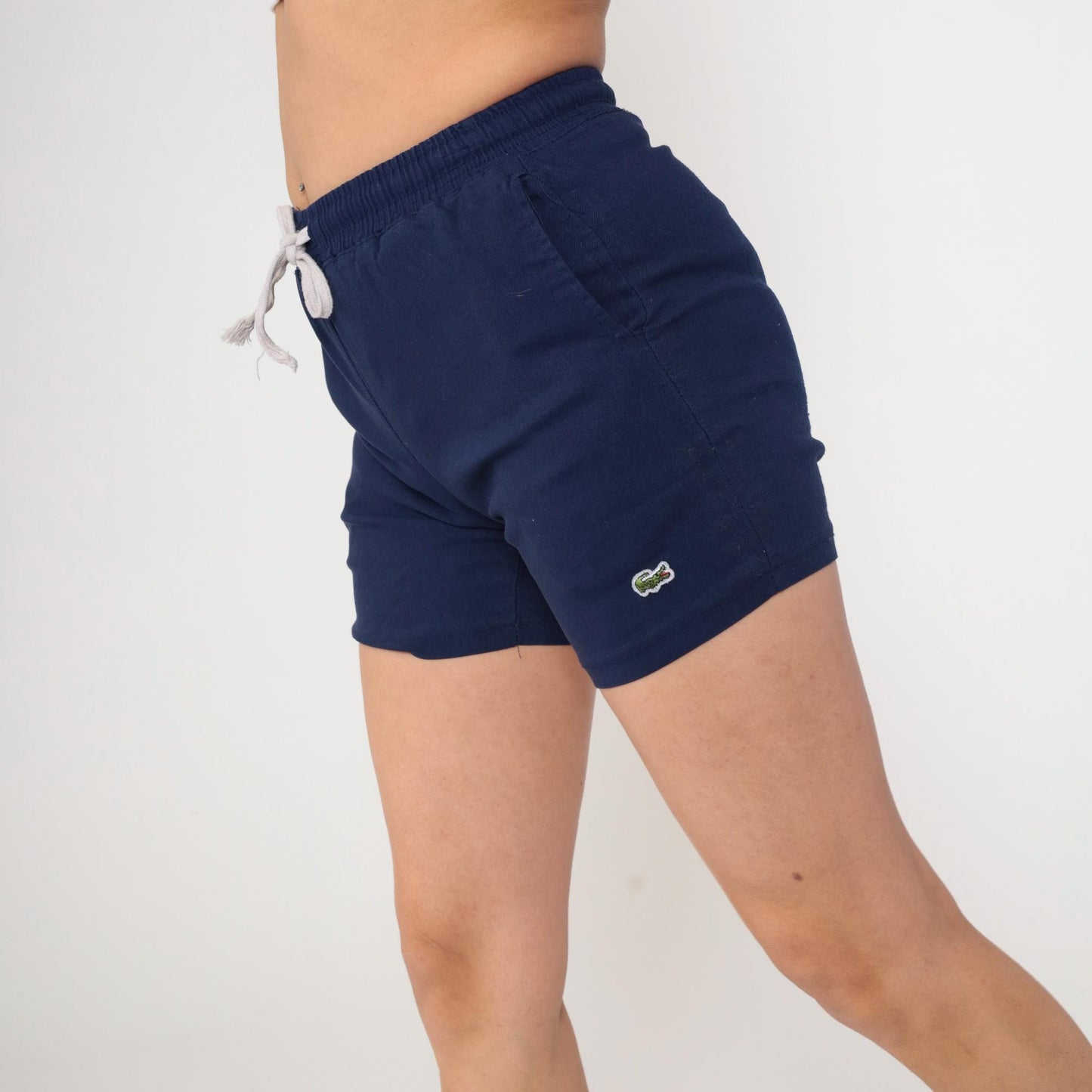 80s Navy Blue High-Waist Lounge Shorts Elastic Drawstring Extra Small
