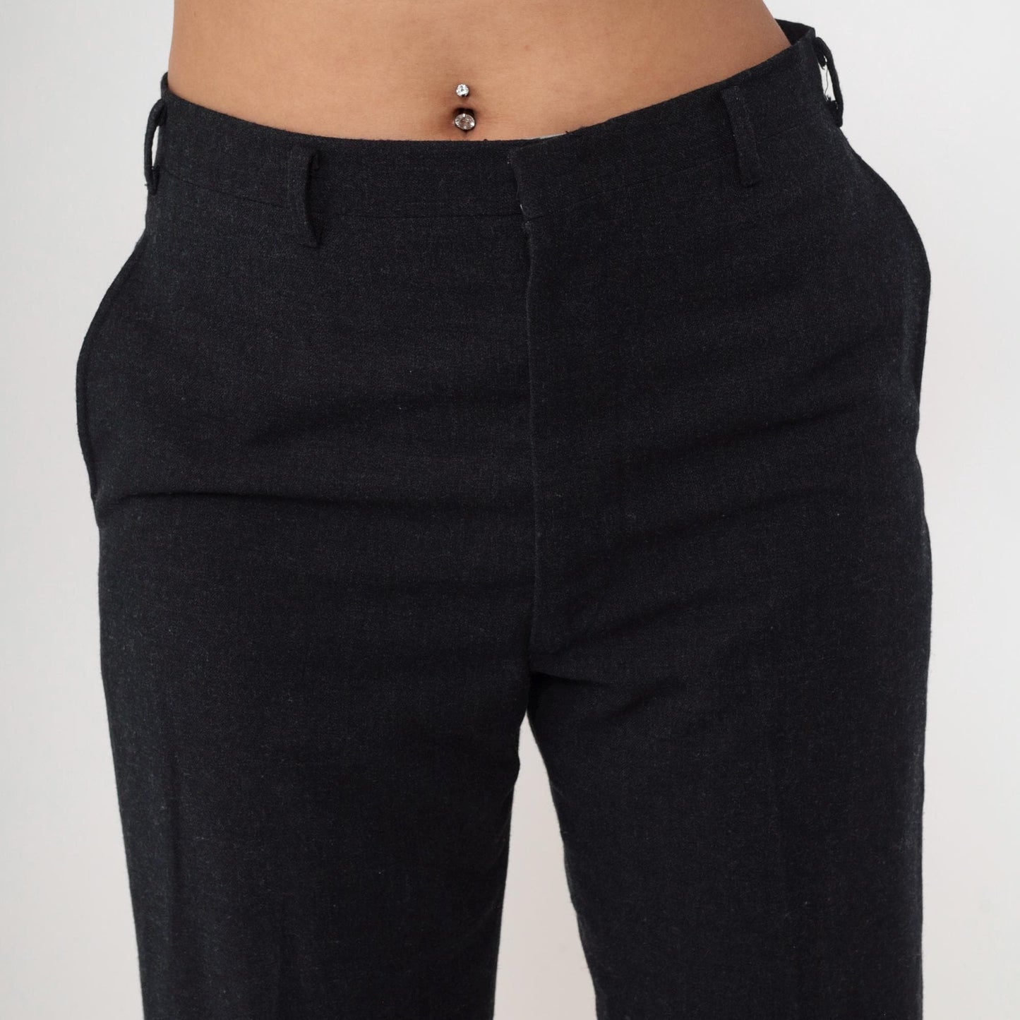 80s Wool Blend High-Waisted Straight Leg Trousers Charcoal Grey Medium