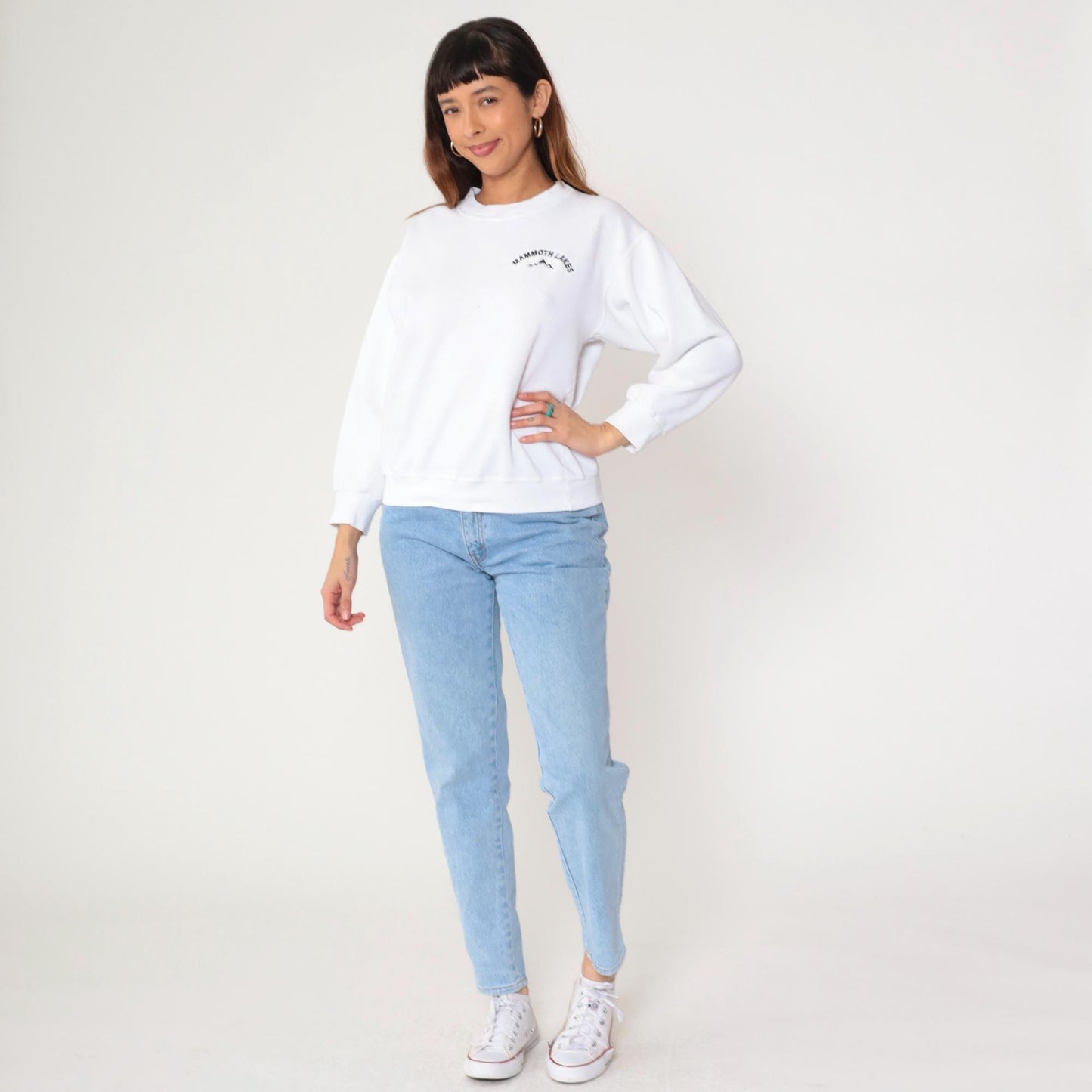 90s Mammoth Lakes California Embroidered Mountain Sweatshirt White Crewneck Medium M