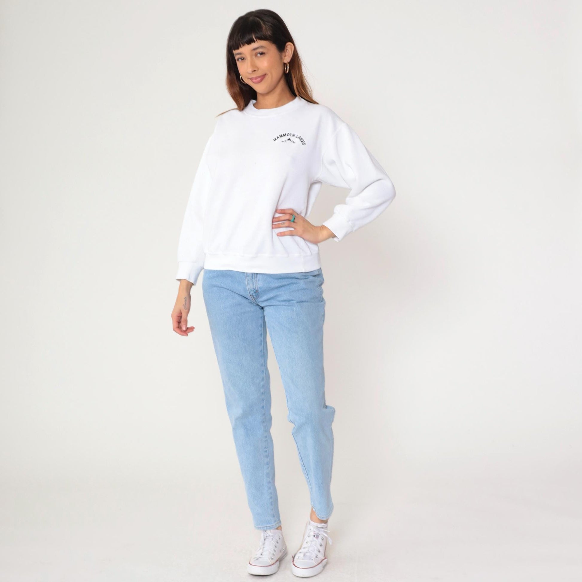 90s Mammoth Lakes California Embroidered Mountain Sweatshirt White Crewneck Medium M
